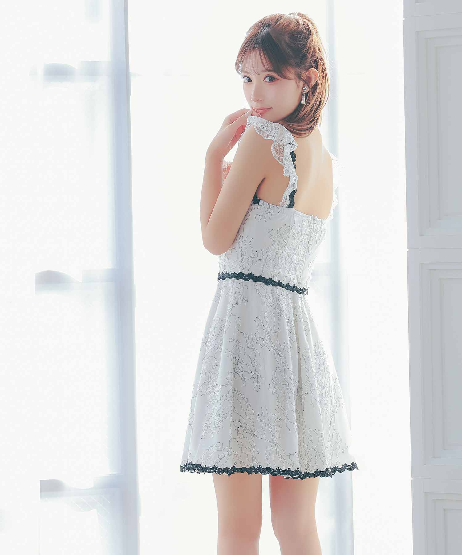 Tika Cabaret Dress Camisole Monotone Feminine Embroidered Flare Mini Dress