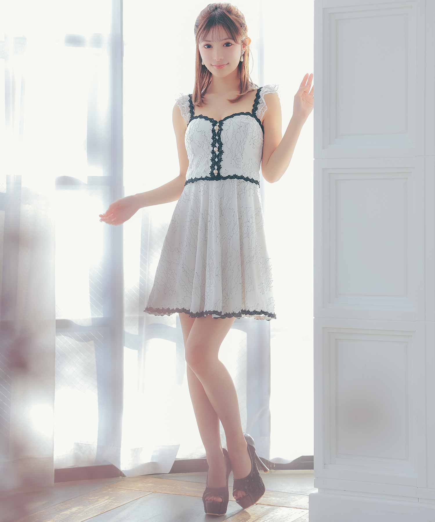Tika Cabaret Dress Camisole Monotone Feminine Embroidered Flare Mini Dress