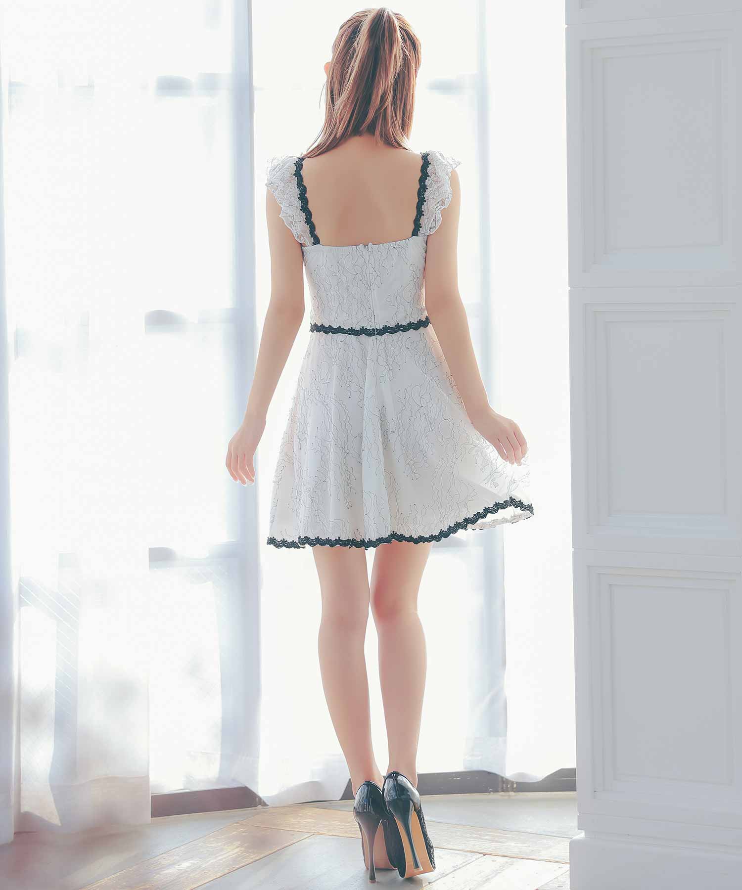 Tika Cabaret Dress Camisole Monotone Feminine Embroidered Flare Mini Dress