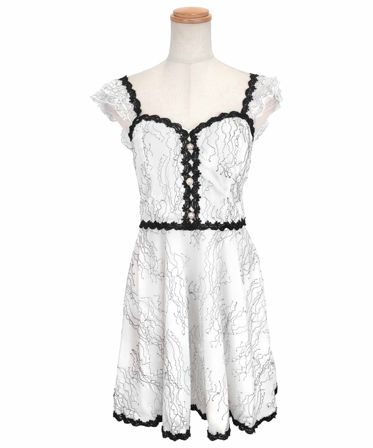 Tika Cabaret Dress Camisole Monotone Feminine Embroidered Flare Mini Dress
