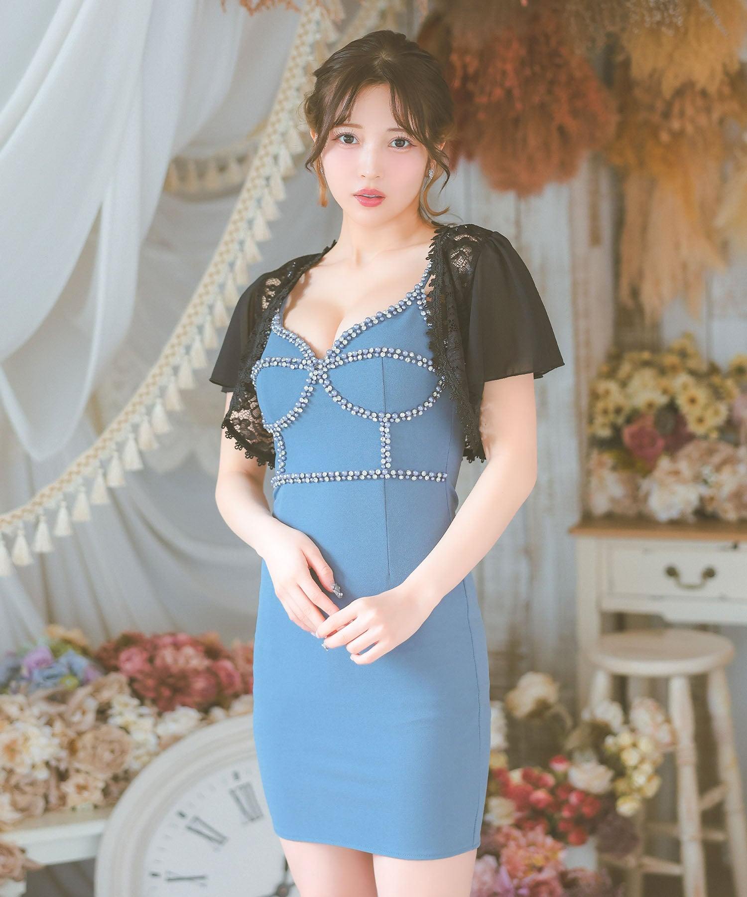 ティカ Tika キャバドレス半袖シフォンショート丈レースボレロ (ブラック) ブラック