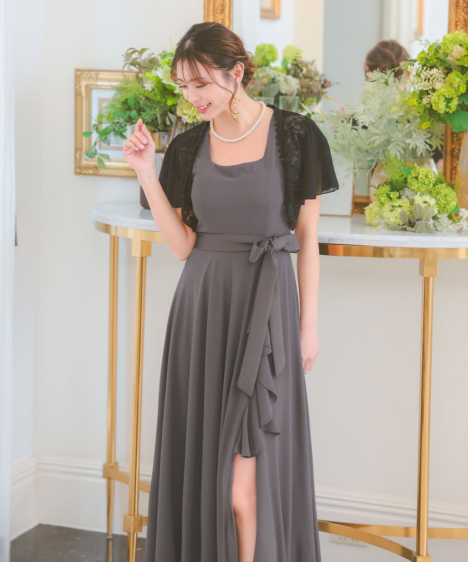 ティカ Tika キャバドレス半袖シフォンショート丈レースボレロ (ブラック) ブラック