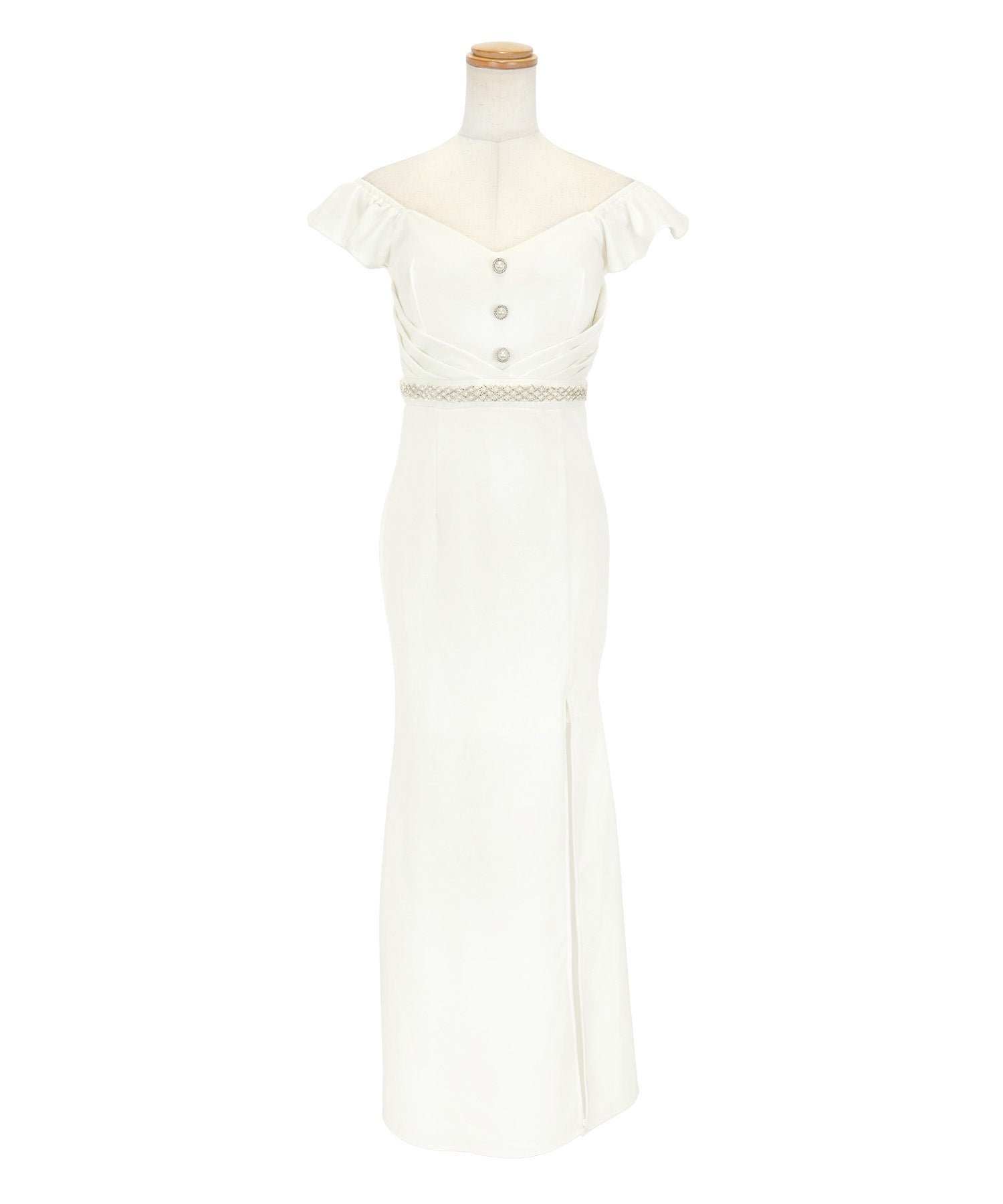 ティカ Tika キャバドレス タイト ロングドレス 谷間 オフショルダー 大きいサイズ シンプル 大人 スリット 上品 ストレッチ パール ビジュー (ホワイト) ホワイト