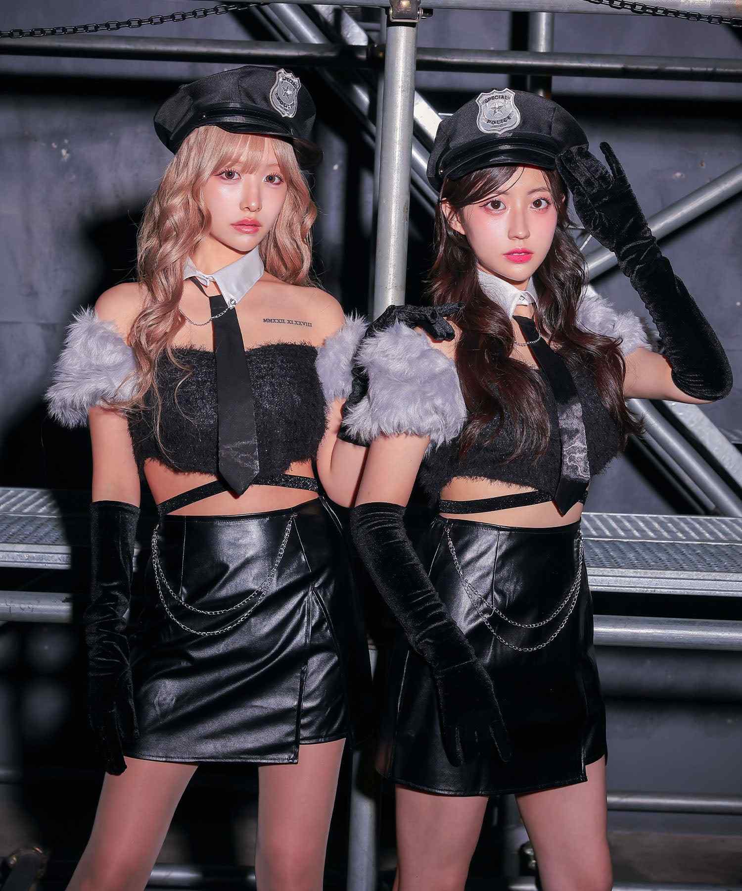 Cosplay Sexy Police Uniform Fluffy Top Leather Tight Mini Skirt 8-Piec Cosplay Sexy Police Uniform Fluffy Top Leather Tight Mini Skirt 8-Piec