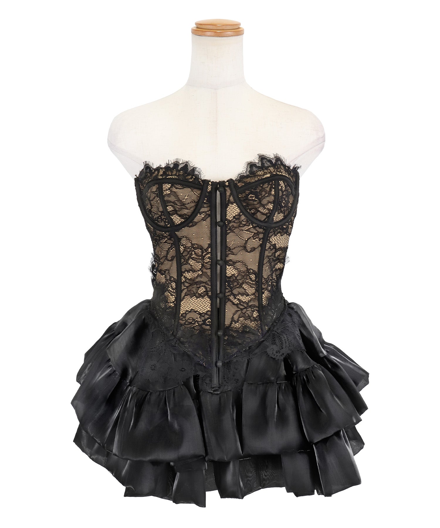ティカ Tika コスプレ セクシー デビル セクシー ロリーター レースコルセット ティアード フレアスカート 4点セット ハロウィン (ブラック) ブラック