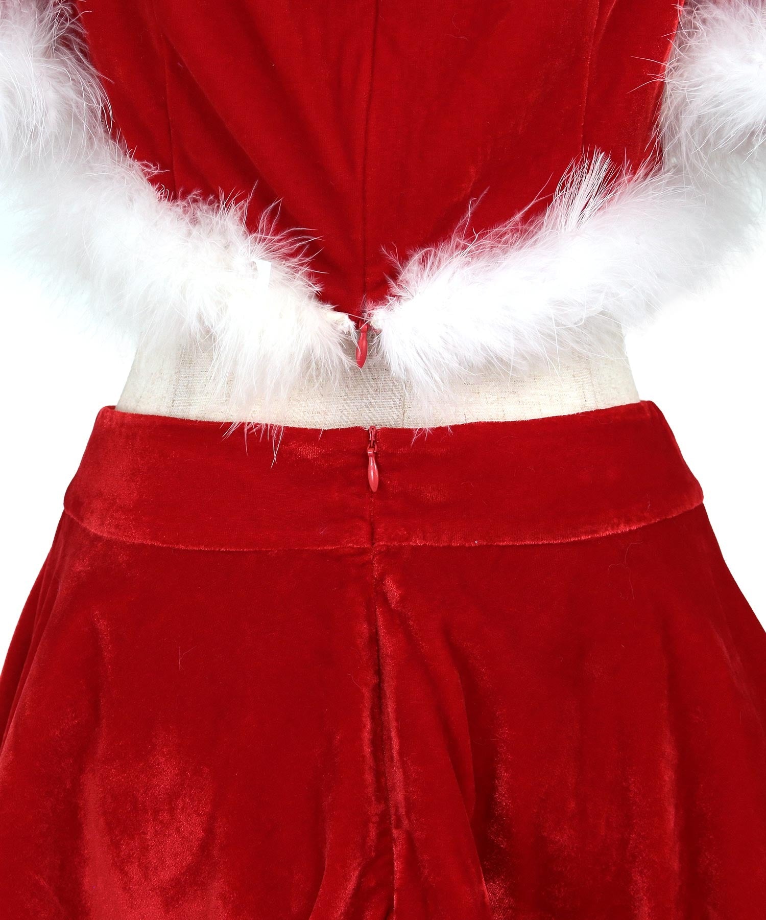 ティカ Tika クリスマスコスプレレースデザイン半袖トップス×フレアスカートセットアップサンタコスチューム4点セット【返品不可商品】(レッド) レッド