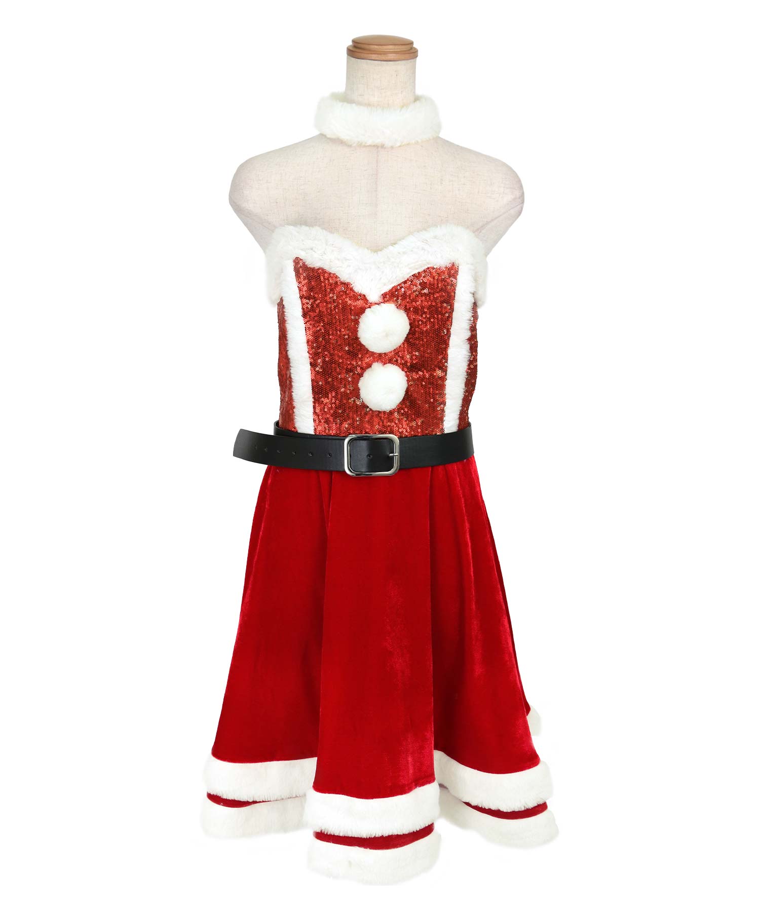 ティカ Tika クリスマスコスプレスパンコールベアトップAラインワンピースサンタコスチューム5点セット【返品不可商品】