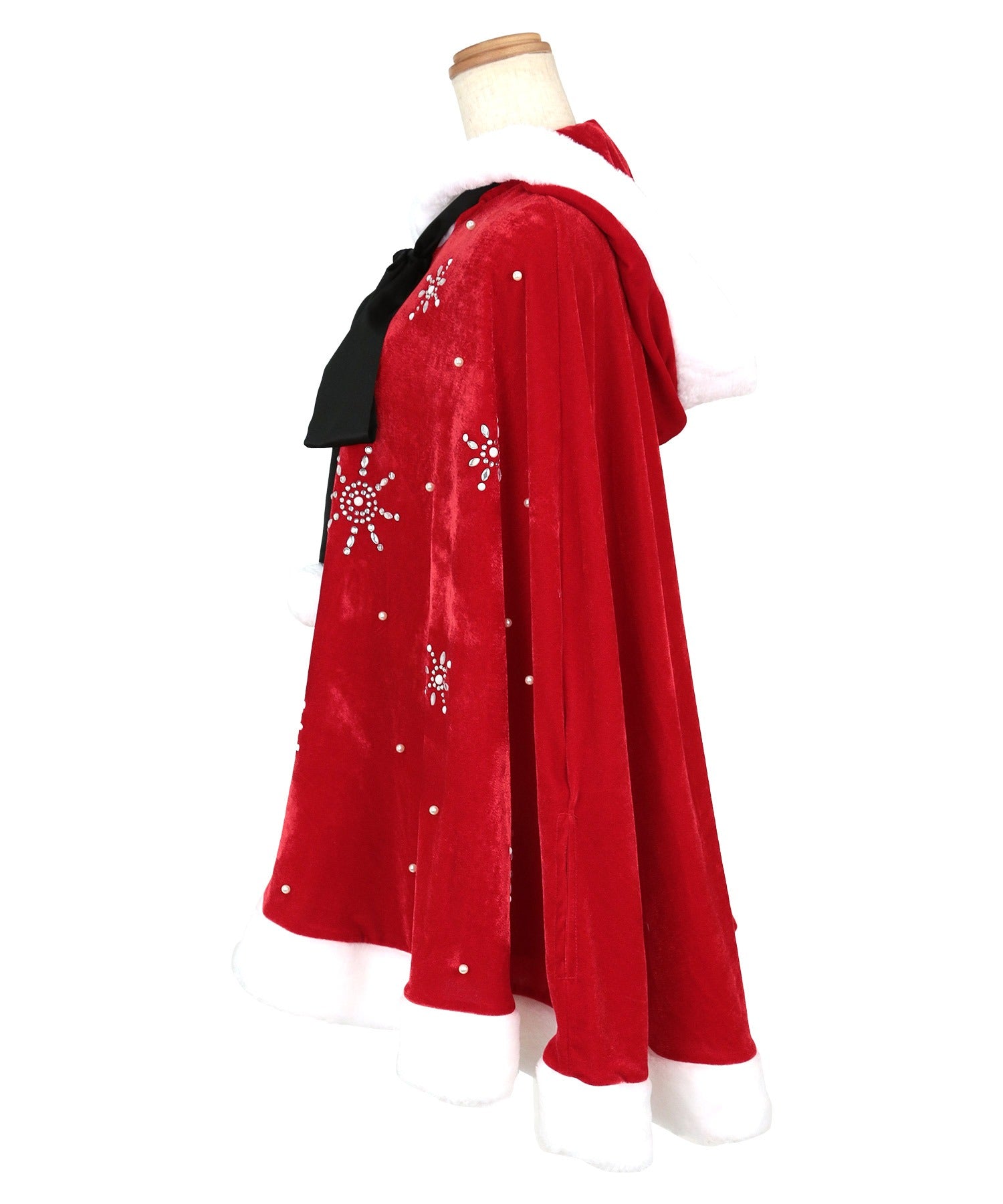 ティカ Tika クリスマスコスプレフードリボンポンチョサンタコスチューム3点セット【返品不可商品】(レッド) レッド