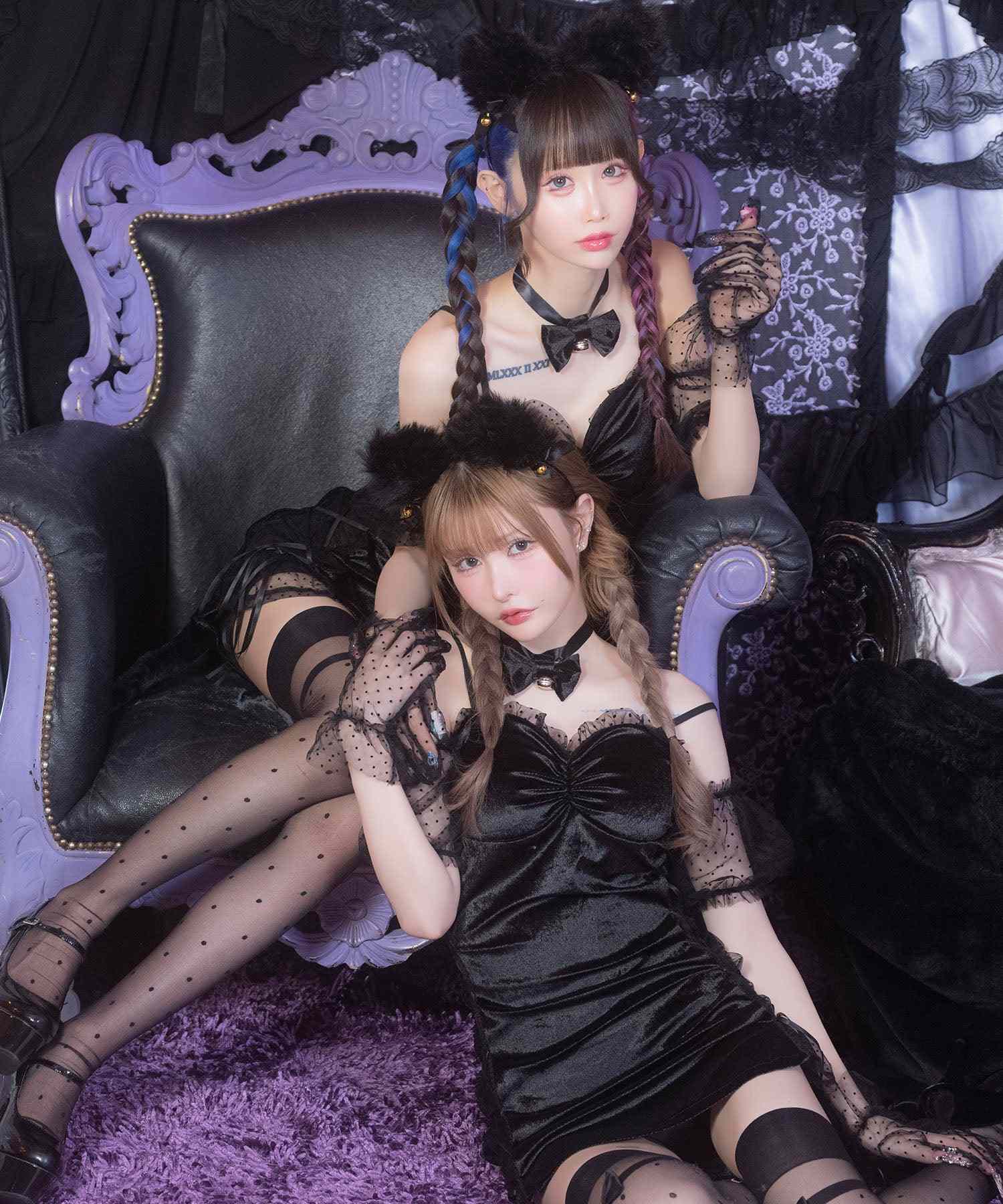 Tika Halloween Cosplay 4-piece set Dot Pattern Sheer Side Lace-up Cont