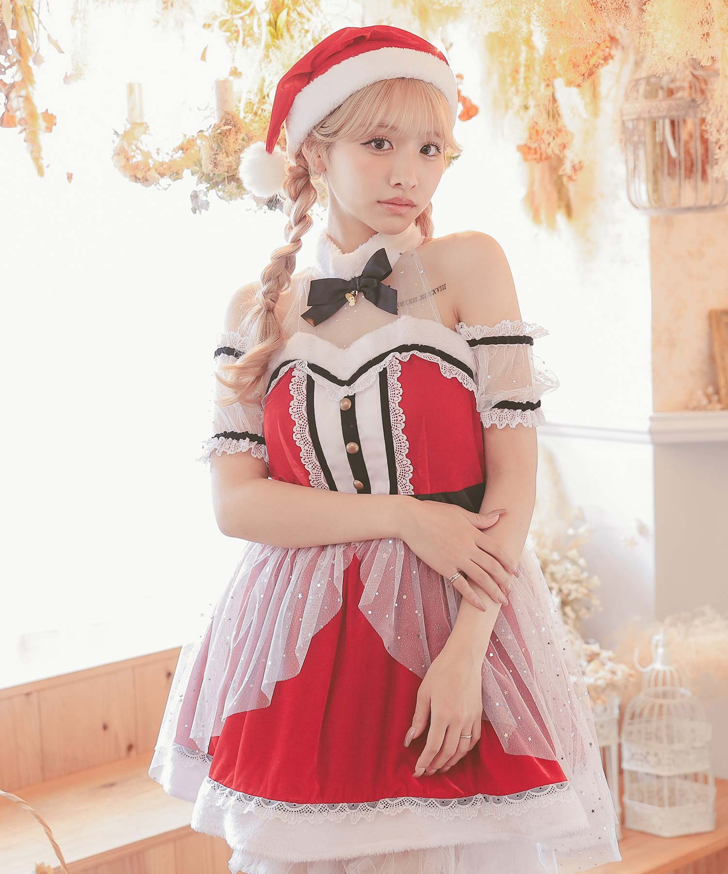 ティカ Tika サンタコス 3点set グリッターチュールレースフレアスカートクラシカルガーリー王道サンタコスプレ【返品不可商品】