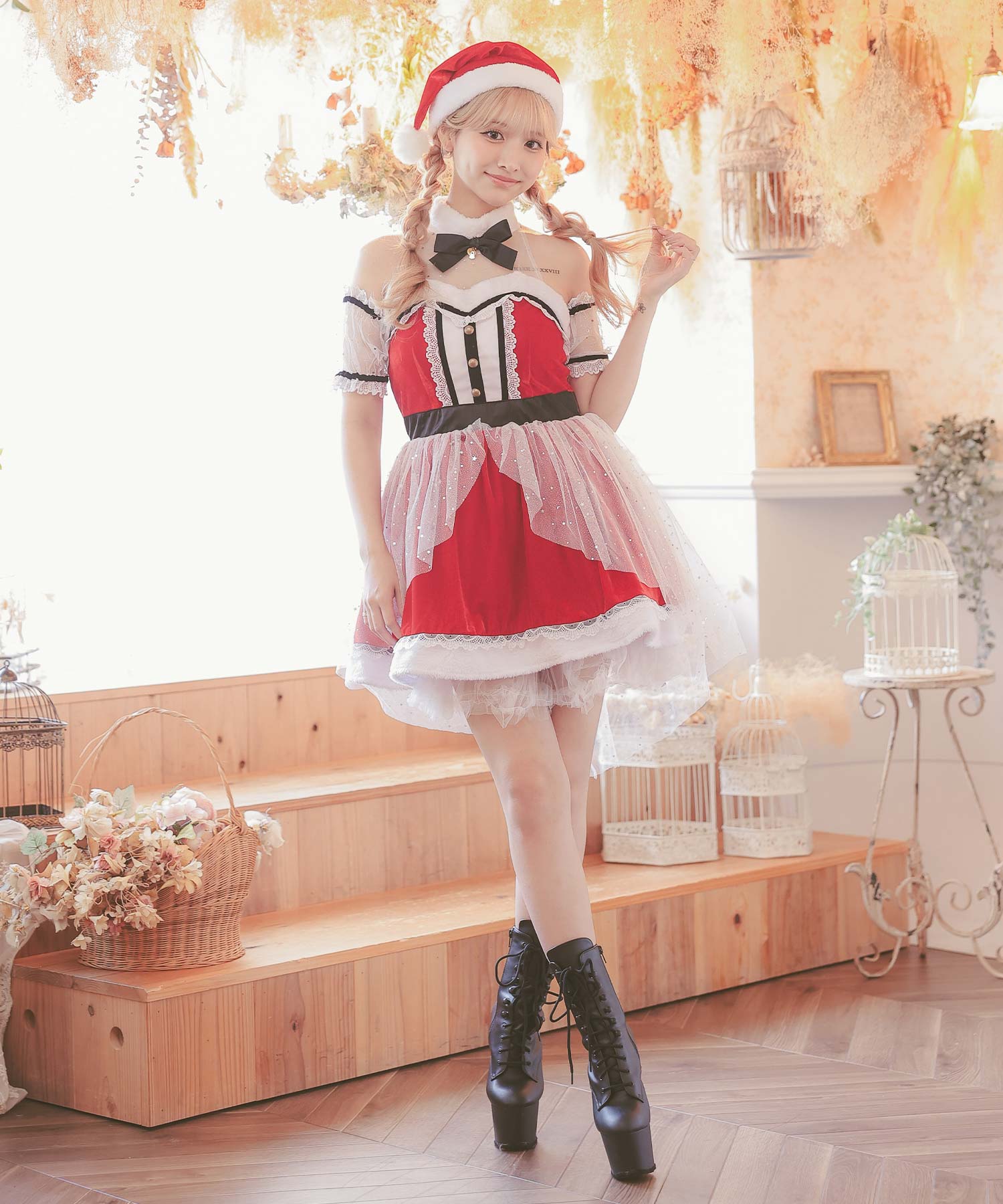 ティカ Tika サンタコス 3点set グリッターチュールレースフレアスカートクラシカルガーリー王道サンタコスプレ【返品不可商品】