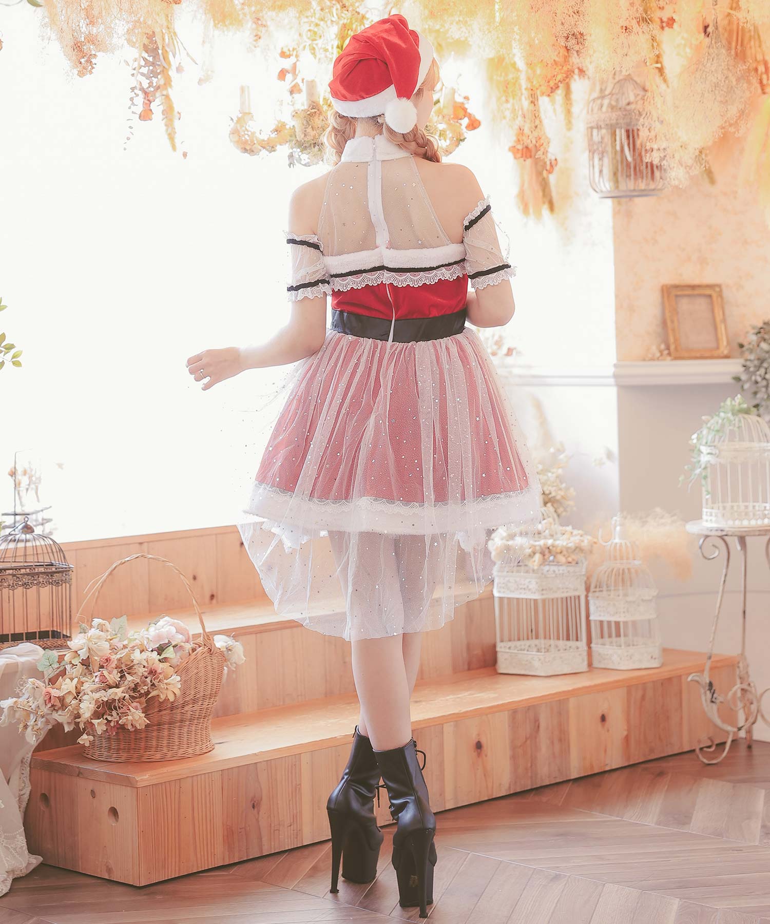 ティカ Tika サンタコス 3点set グリッターチュールレースフレアスカートクラシカルガーリー王道サンタコスプレ【返品不可商品】