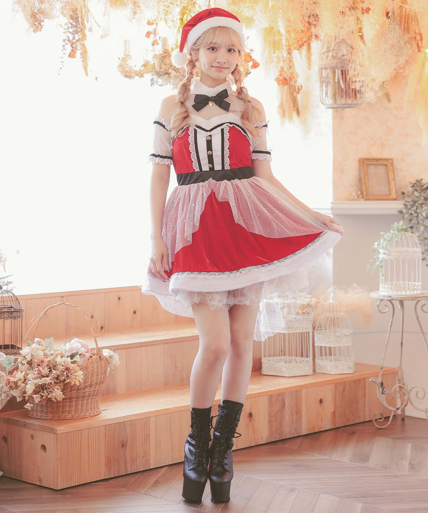 ティカ Tika サンタコス 3点set グリッターチュールレースフレアスカートクラシカルガーリー王道サンタコスプレ【返品不可商品】