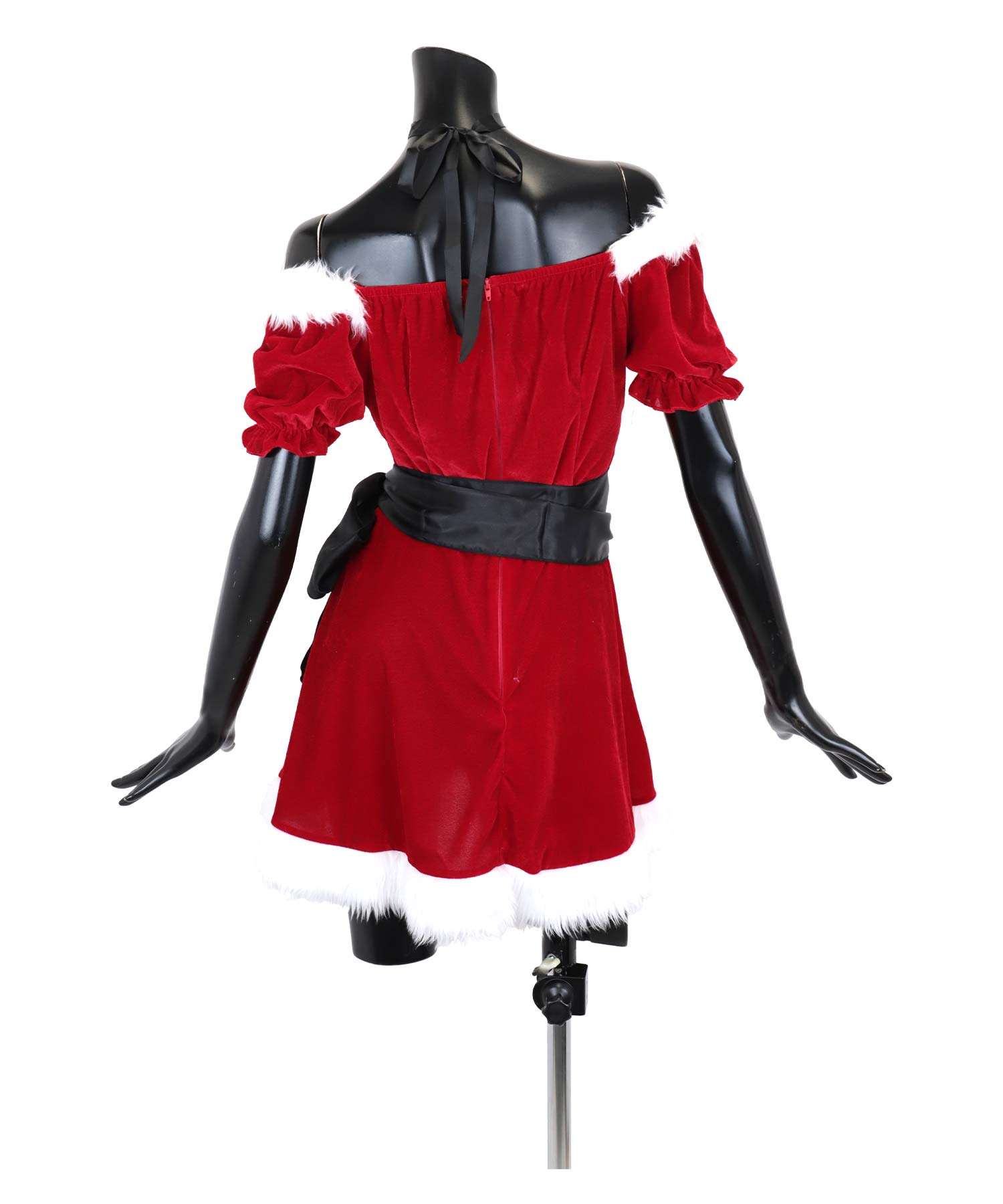 ティカ Tika ふわふわフェザー2wayオフショルサテンウエストリボン付きフレアスカートバニーアニマルサンタコスプレ サンタコス 4点set【返品不可商品】(レッド) レッド