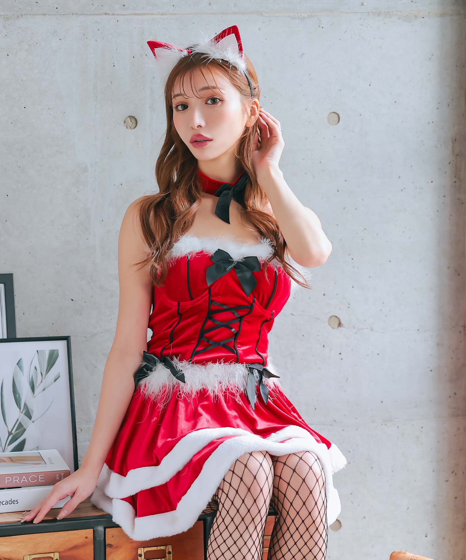 ティカ Tika ふわふわファー付きバックスピンドルビスチェセパレート2段フレアスカート猫アニマルサンタコスプレ サンタコス 4点set【返品不可商品】(レッド) レッド