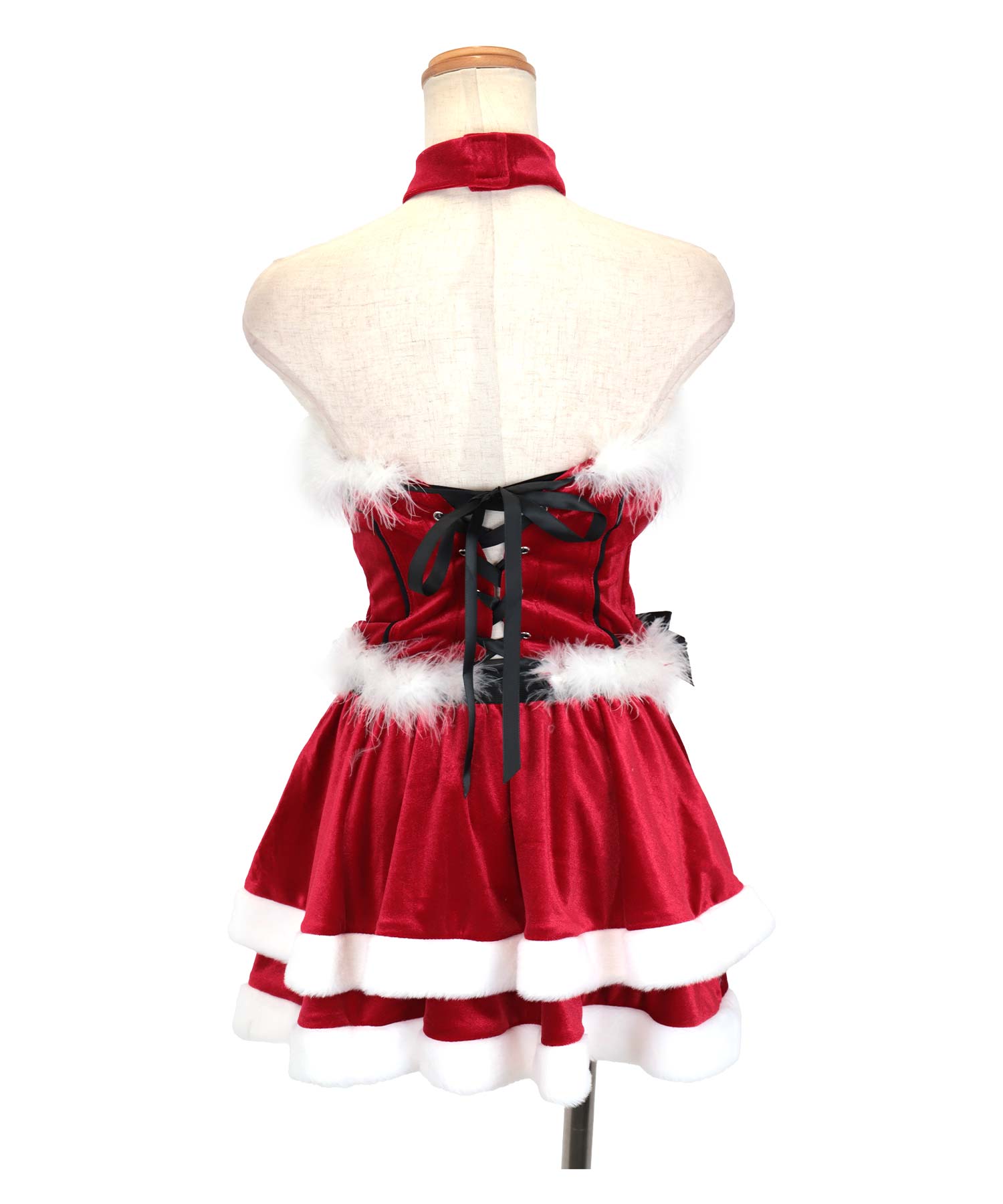 ティカ Tika ふわふわファー付きバックスピンドルビスチェセパレート2段フレアスカート猫アニマルサンタコスプレ サンタコス 4点set【返品不可商品】(レッド) レッド