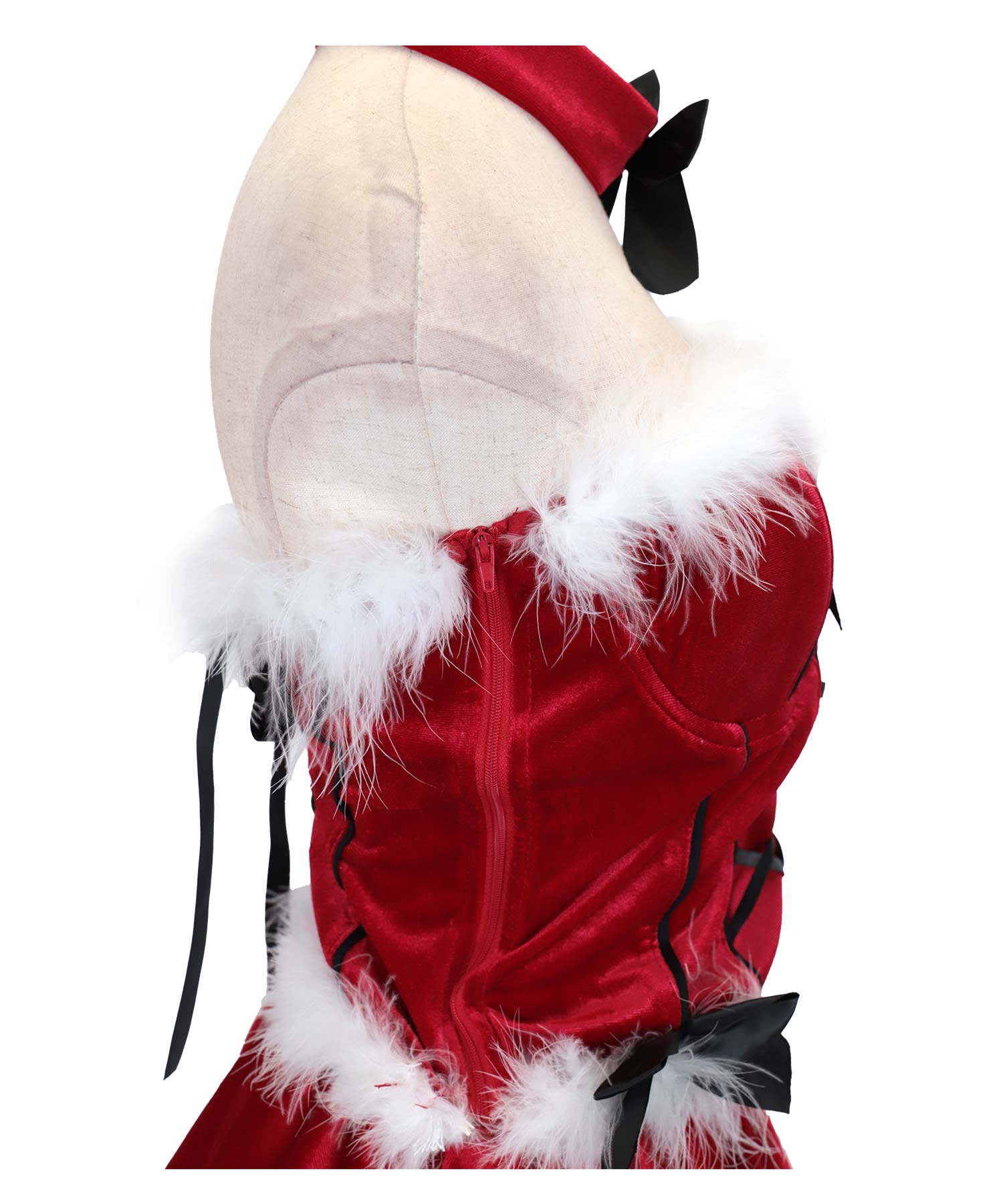 ティカ Tika ふわふわファー付きバックスピンドルビスチェセパレート2段フレアスカート猫アニマルサンタコスプレ サンタコス 4点set【返品不可商品】(レッド) レッド