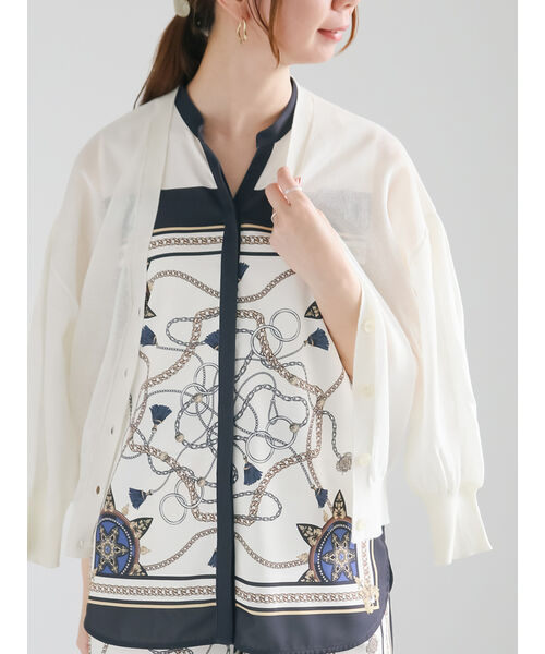 テチチ Te chichi 袖ボリュームシアーVネックカーディガン (オフホワイト) オフホワイト