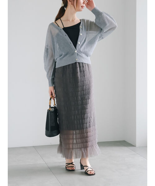 テチチ Te chichi 袖ボリュームシアーVネックカーディガン (オフホワイト) オフホワイト