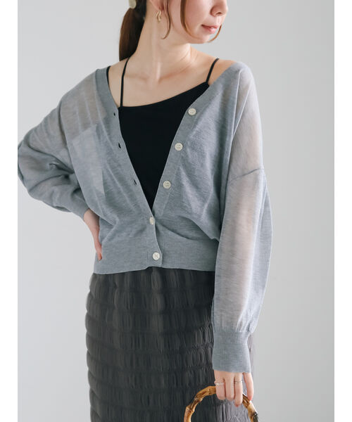 テチチ Te chichi 袖ボリュームシアーVネックカーディガン (オフホワイト) オフホワイト