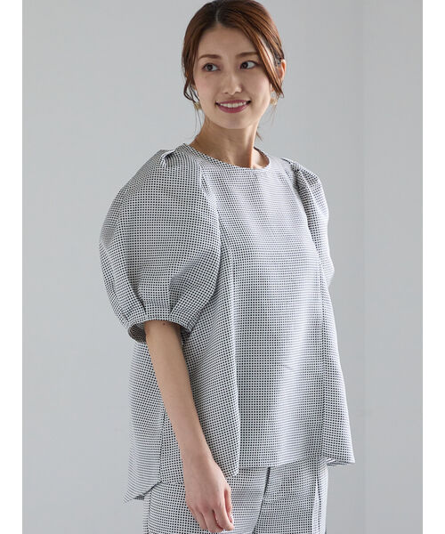 テチチ Te chichi グリッドジャガードボリュームブラウス(セットアップ可) (オフホワイト) オフホワイト