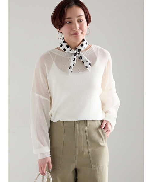 テチチ Te chichi ペーパータッチヤーン2wayメッシュニット (オフホワイト) オフホワイト