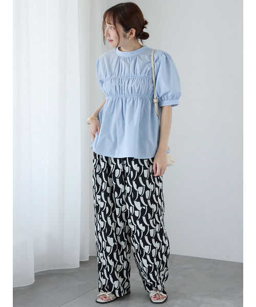 テチチ テラス Te chichi TERRASSE 幾何柄プリントイージーパンツ (ネイビー) ネイビー