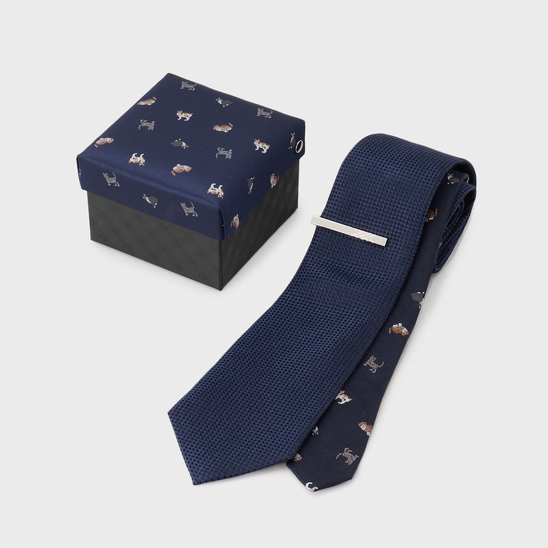 タケオキクチ TAKEO KIKUCHI 【アニマル柄】ネクタイ&タイバーBOXセット (ネイビー(094)) ネイビー(094)