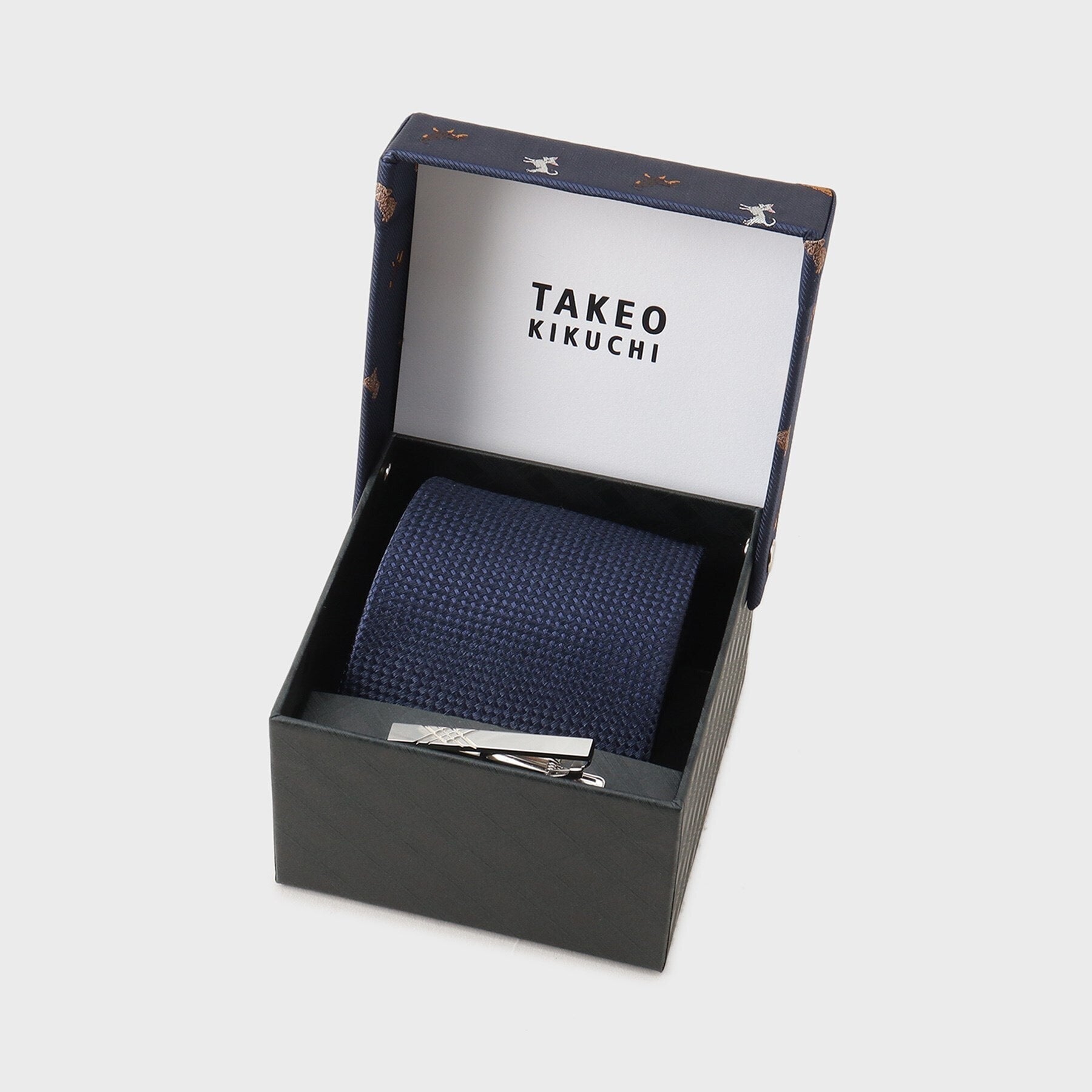 タケオキクチ TAKEO KIKUCHI 【アニマル柄】ネクタイ&タイバーBOXセット (ネイビー(094)) ネイビー(094)