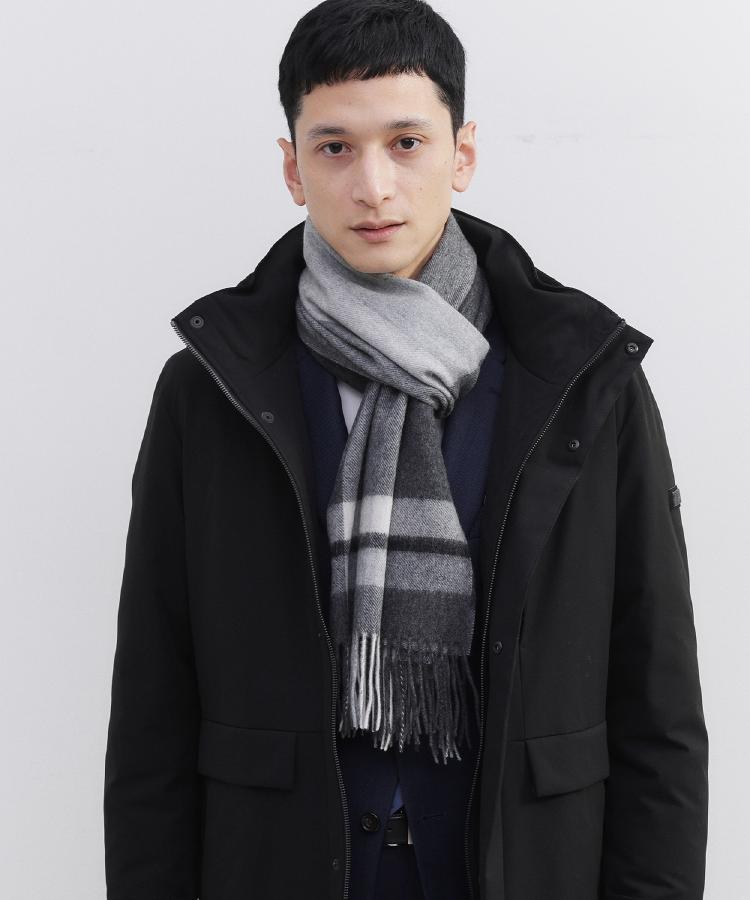 タケオキクチ TAKEO KIKUCHI 【洗えるカシミヤ】 カシミヤ100 パネルチェックマフラー (ブラック(219)) ブラック(219)