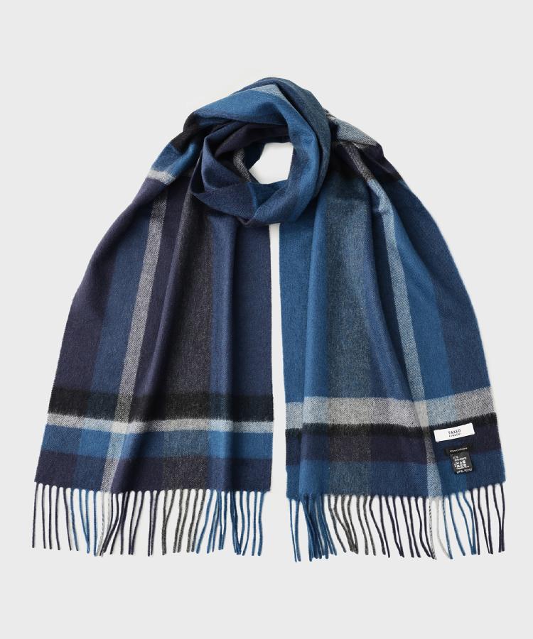 タケオキクチ TAKEO KIKUCHI 【洗えるカシミヤ】 カシミヤ100 パネルチェックマフラー (ネイビー(294)) ネイビー(294)