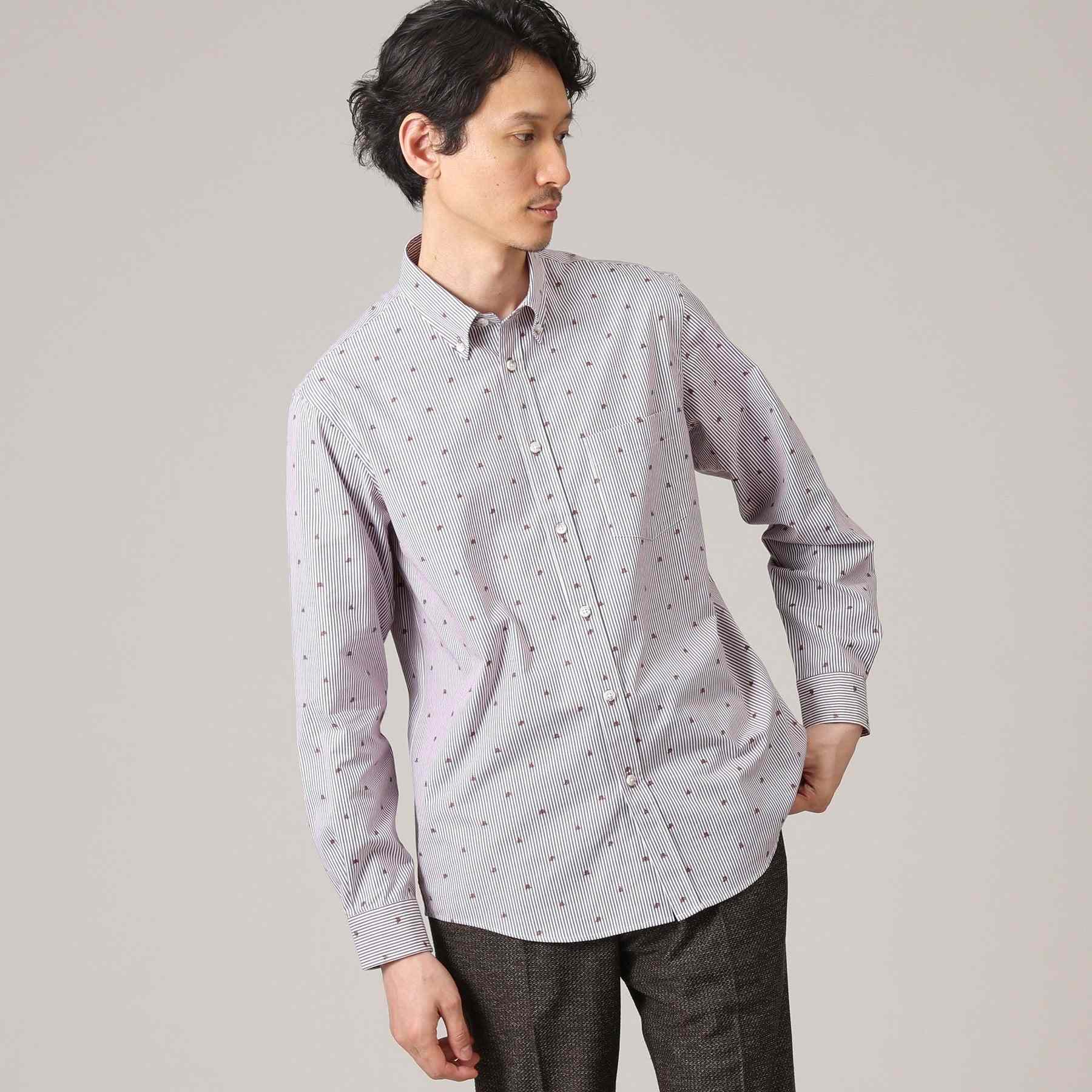 タケオキクチ TAKEO KIKUCHI ハットモチーフ ジャカード ストライプ シャツ (チャコールグレー(314)) チャコールグレー(314)