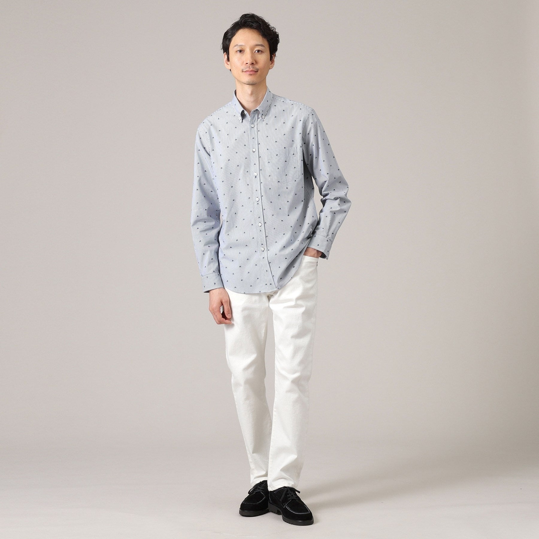 タケオキクチ TAKEO KIKUCHI ハットモチーフ ジャカード ストライプ シャツ (チャコールグレー(314)) チャコールグレー(314)