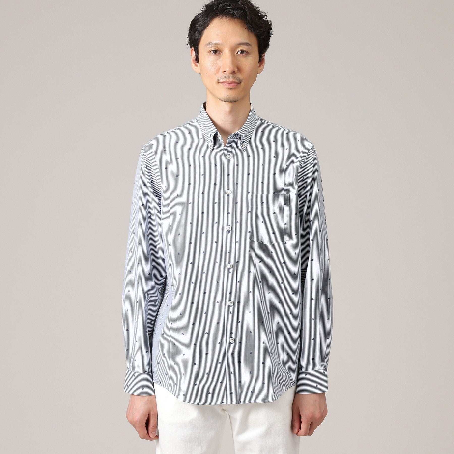 タケオキクチ TAKEO KIKUCHI ハットモチーフ ジャカード ストライプ シャツ (チャコールグレー(314)) チャコールグレー(314)