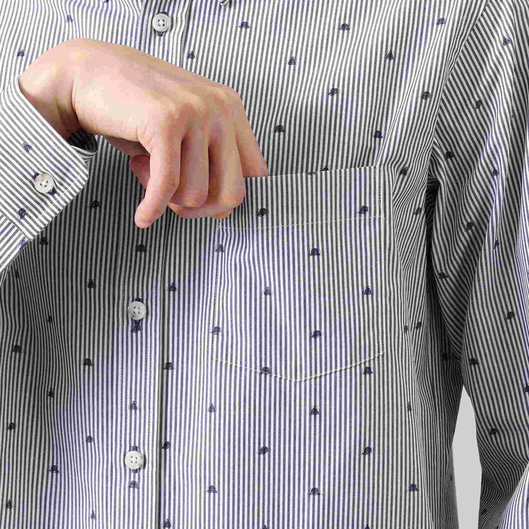 タケオキクチ TAKEO KIKUCHI ハットモチーフ ジャカード ストライプ シャツ (チャコールグレー(314)) チャコールグレー(314)