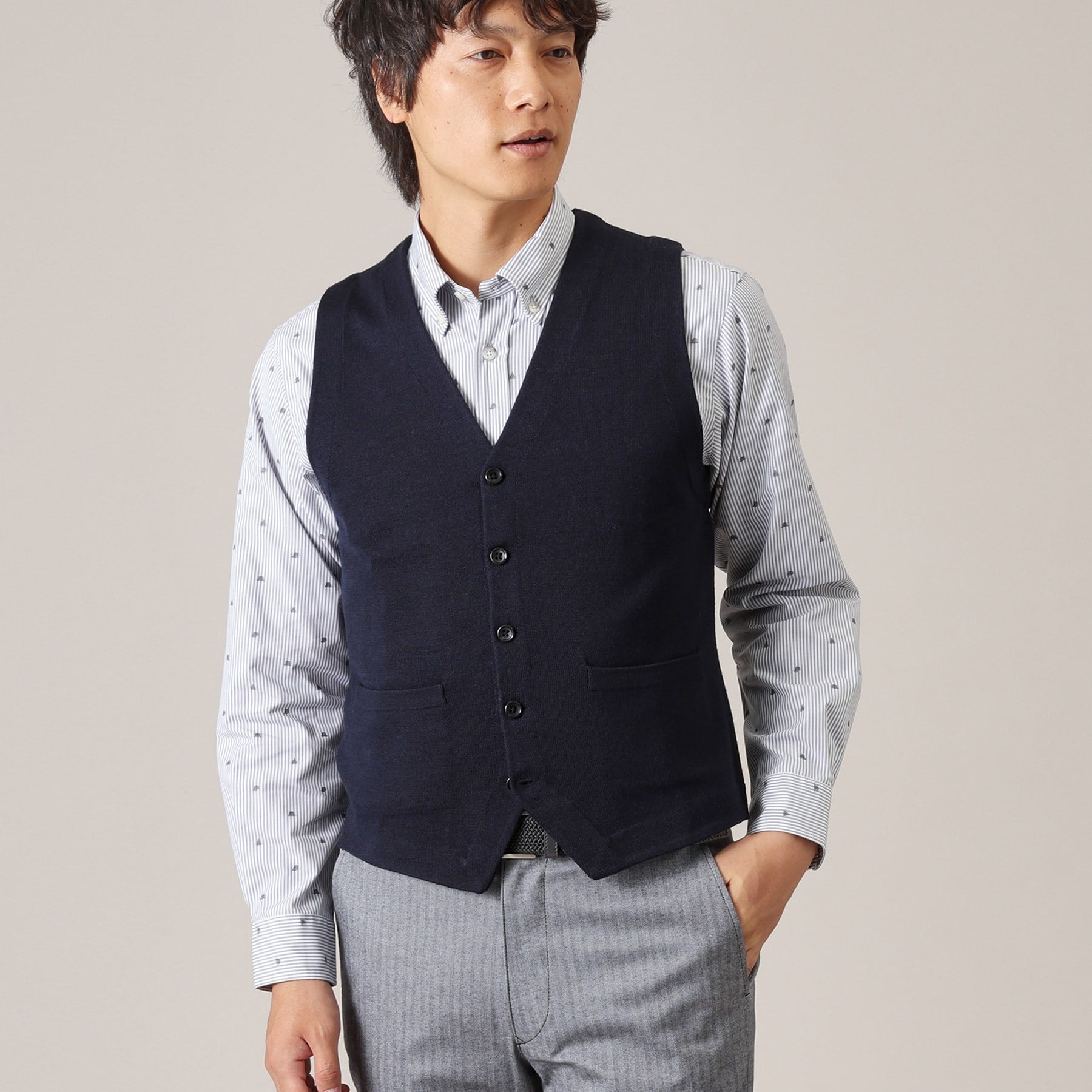 タケオキクチ TAKEO KIKUCHI ハットモチーフ ジャカード ストライプ シャツ (チャコールグレー(314)) チャコールグレー(314)