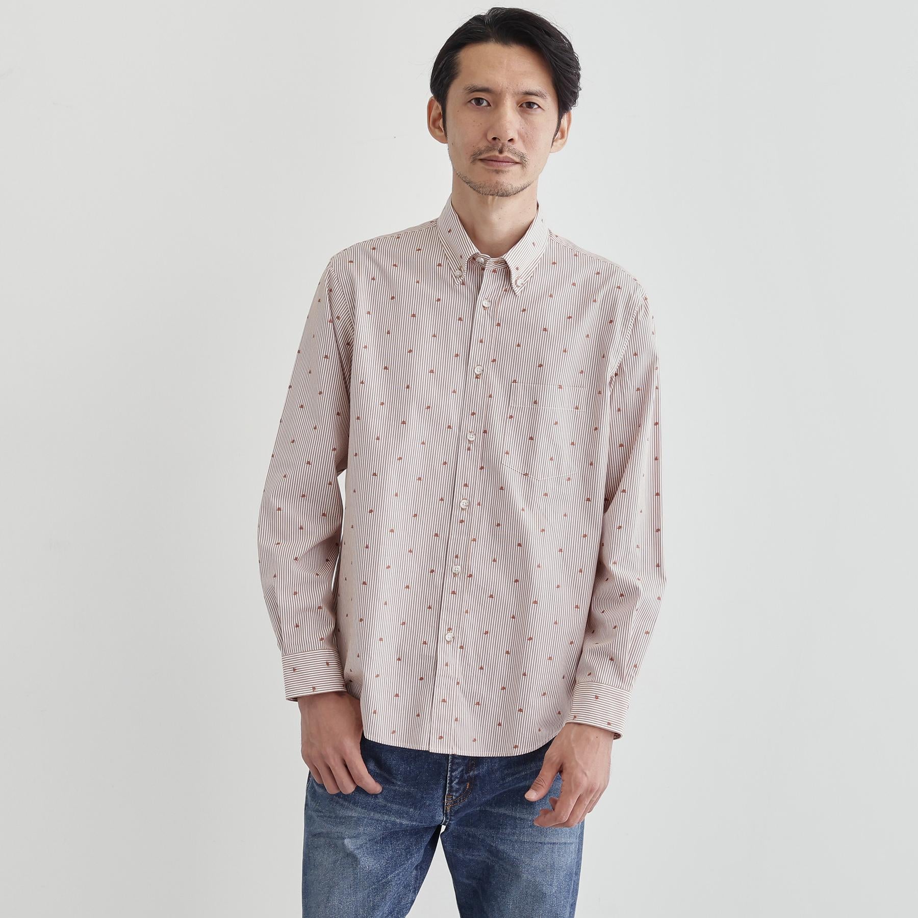 タケオキクチ TAKEO KIKUCHI ハットモチーフ ジャカード ストライプ シャツ (チャコールグレー(314)) チャコールグレー(314)