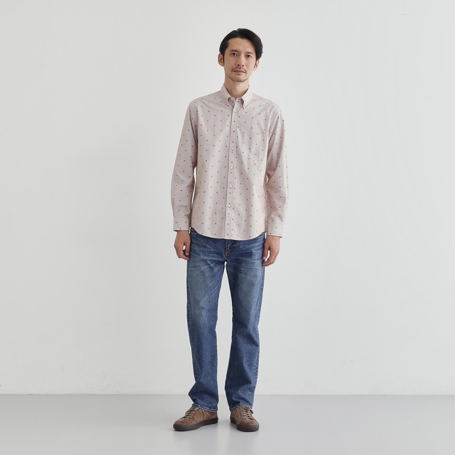 タケオキクチ TAKEO KIKUCHI ハットモチーフ ジャカード ストライプ シャツ (チャコールグレー(314)) チャコールグレー(314)