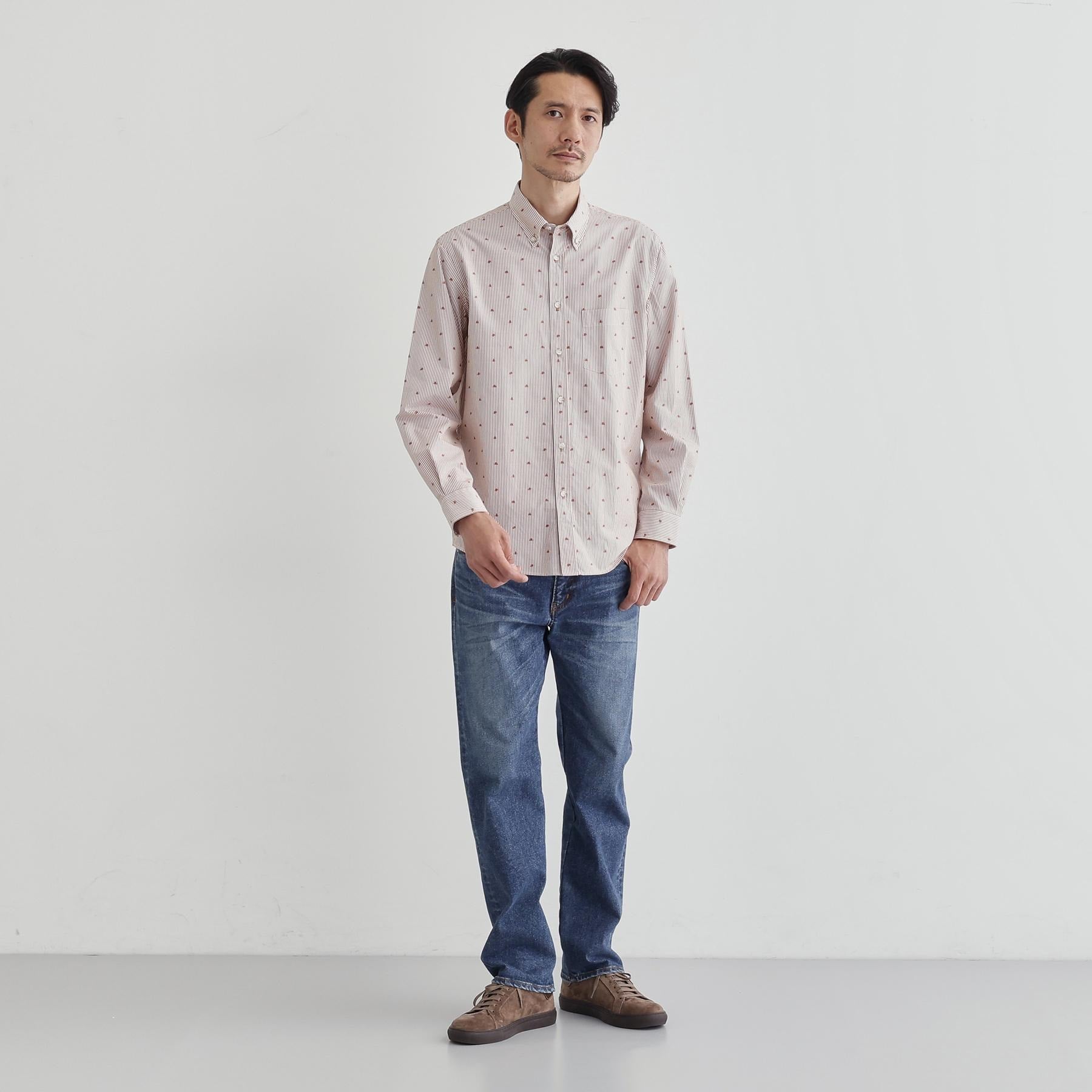 タケオキクチ TAKEO KIKUCHI ハットモチーフ ジャカード ストライプ シャツ (チャコールグレー(314)) チャコールグレー(314)