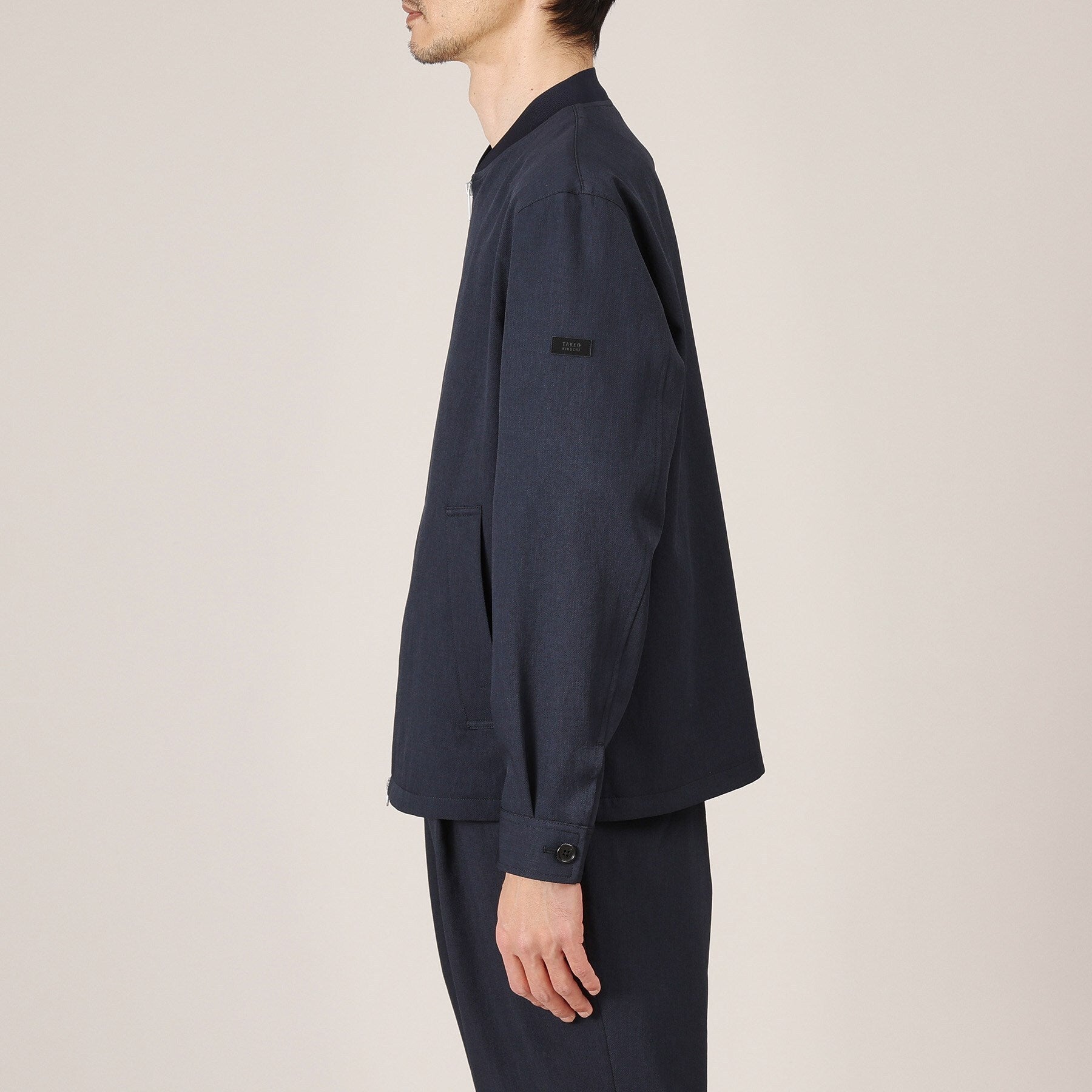 タケオキクチ TAKEO KIKUCHI リネンライクカルゼ リブブルゾン (ブルー(093)) ブルー(093)