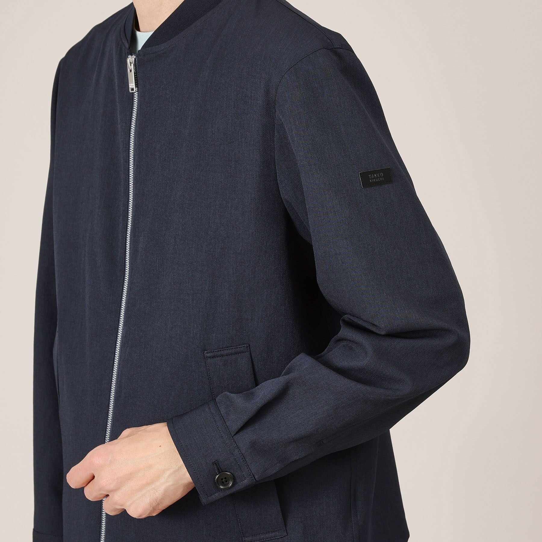 タケオキクチ TAKEO KIKUCHI リネンライクカルゼ リブブルゾン (ブルー(093)) ブルー(093)