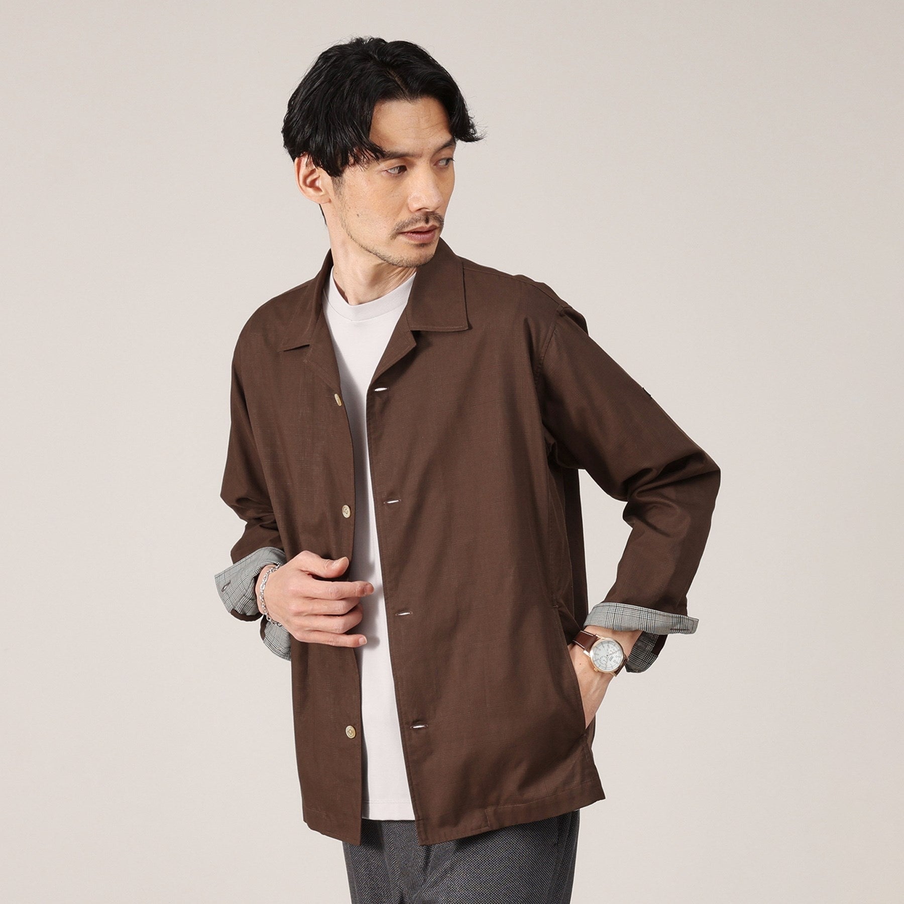 タケオキクチ TAKEO KIKUCHI ダブルフェイス シャツ 羽織り (ブラウン(044)) ブラウン(044)