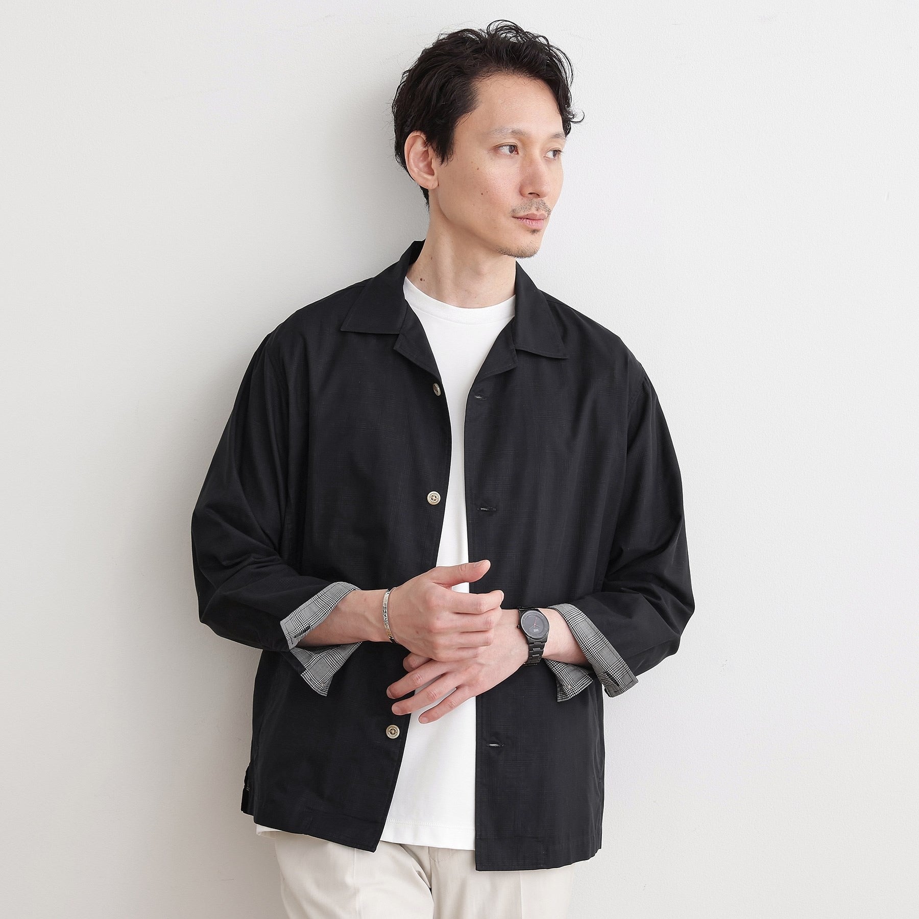 タケオキクチ TAKEO KIKUCHI ダブルフェイス シャツ 羽織り (ブラック(019)) ブラック(019)