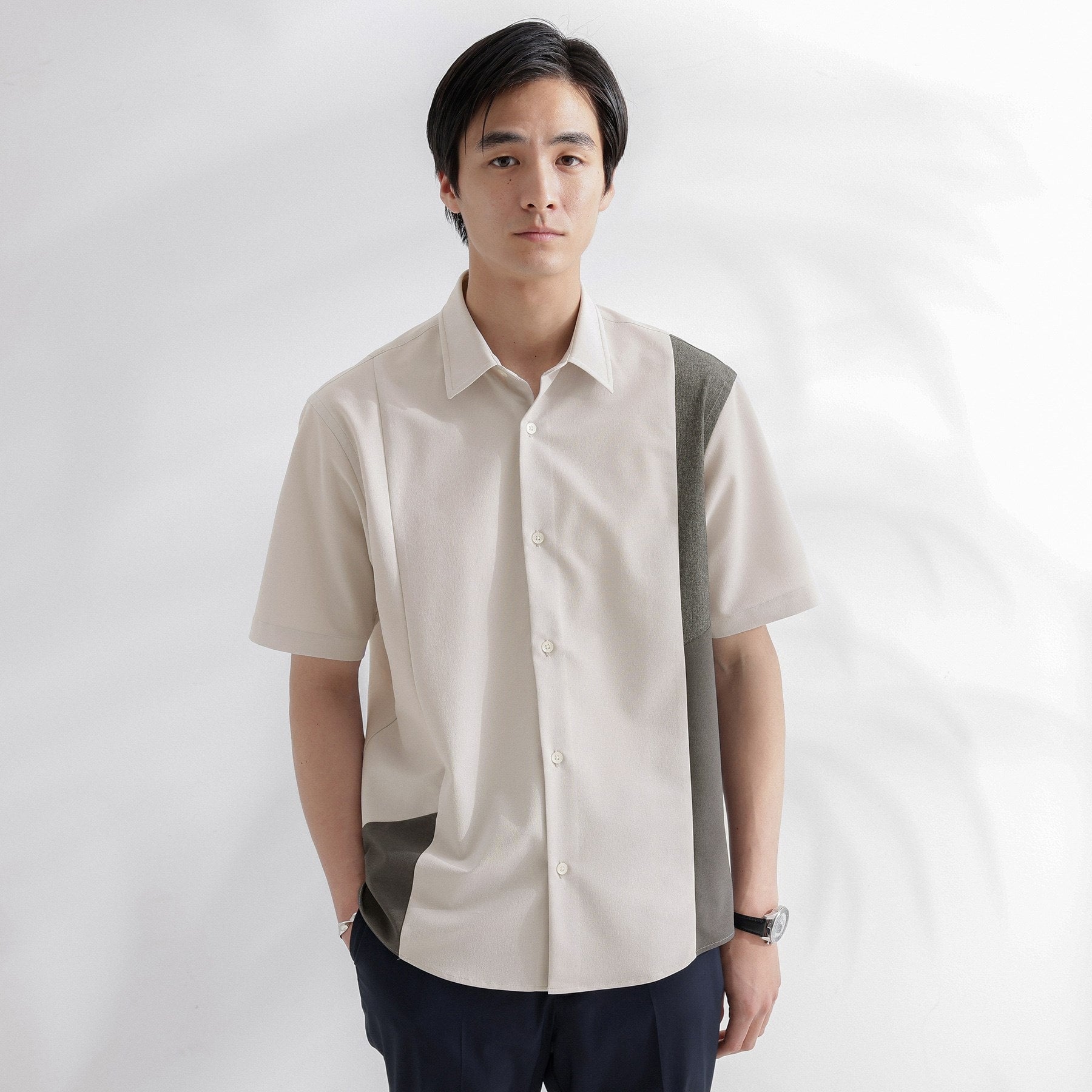 タケオキクチ TAKEO KIKUCHI サイド切り替え 半袖シャツ (ライトグレー(511)) ライトグレー(511)