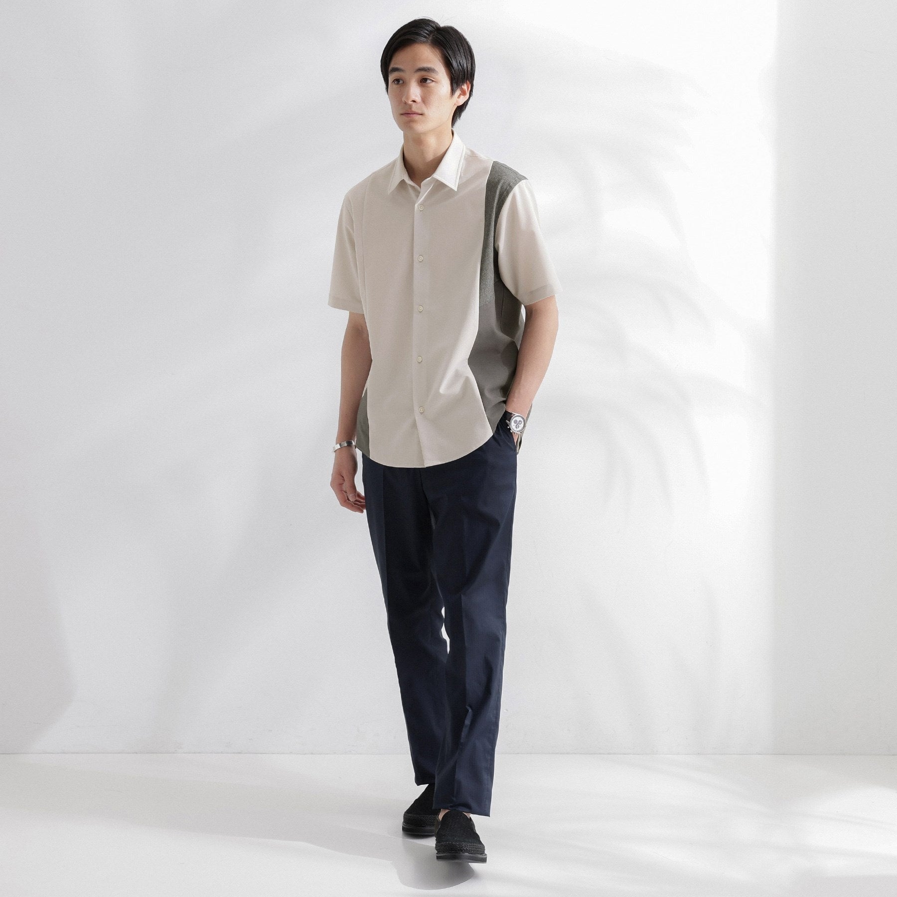 タケオキクチ TAKEO KIKUCHI サイド切り替え 半袖シャツ (ライトグレー(511)) ライトグレー(511)