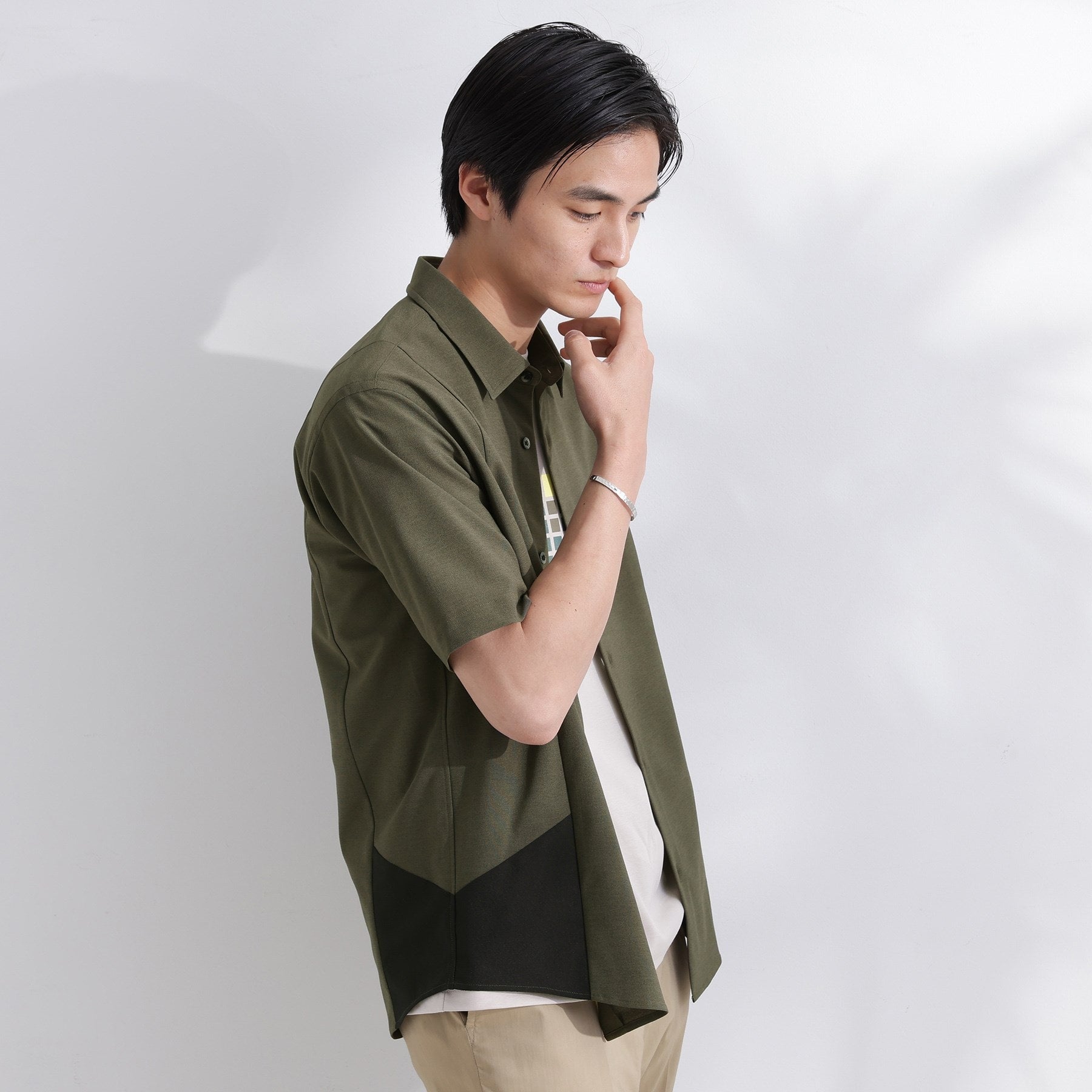 タケオキクチ TAKEO KIKUCHI サイド切り替え 半袖シャツ (ライトグレー(511)) ライトグレー(511)