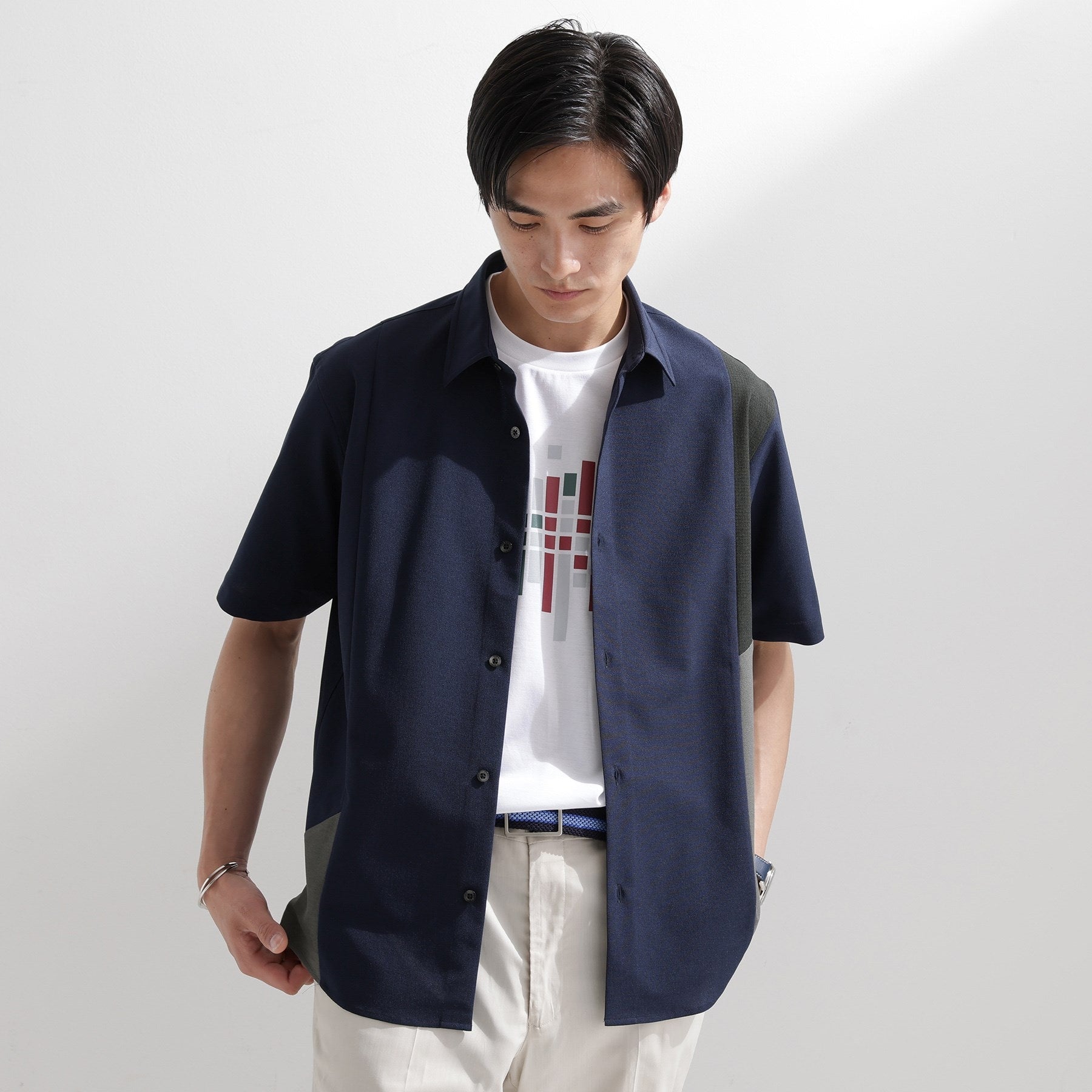 タケオキクチ TAKEO KIKUCHI サイド切り替え 半袖シャツ (ライトグレー(511)) ライトグレー(511)