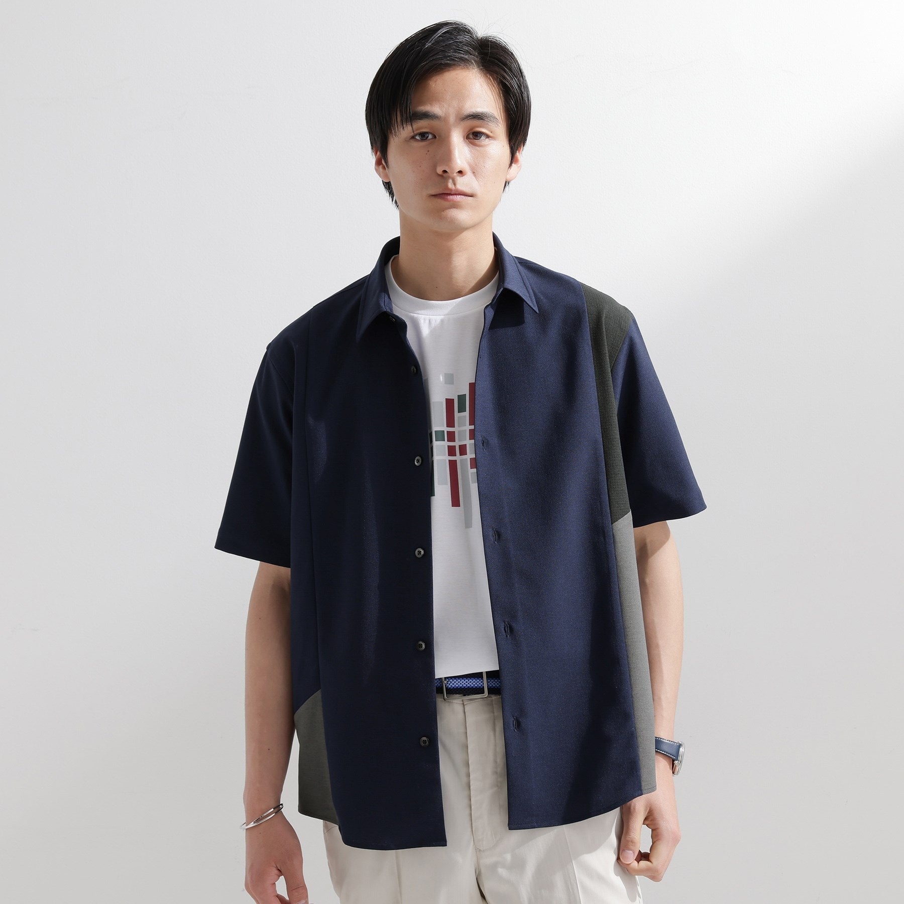 タケオキクチ TAKEO KIKUCHI サイド切り替え 半袖シャツ (ライトグレー(511)) ライトグレー(511)