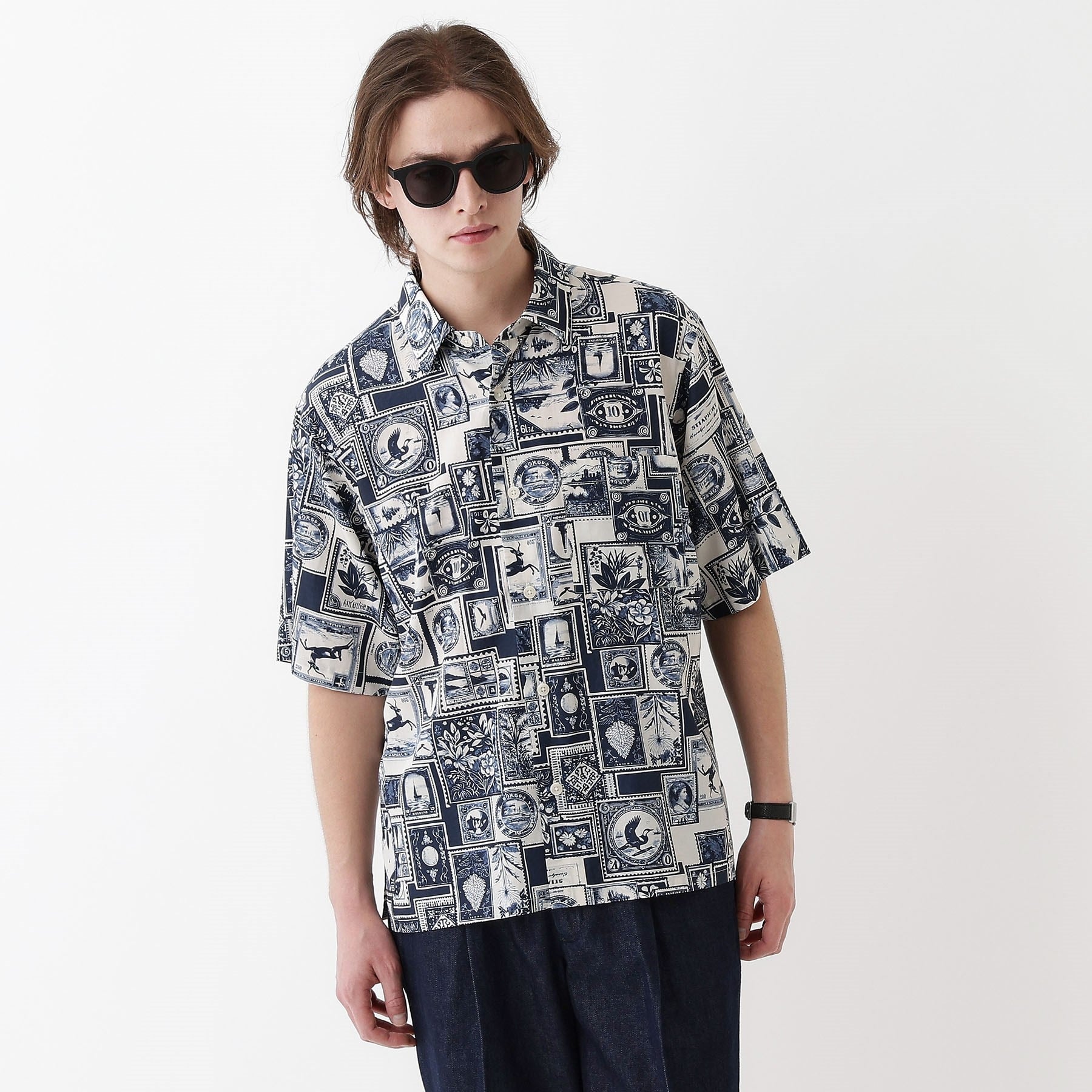 タケオキクチ TAKEO KIKUCHI 【THE FLAGSHIP】アーカイブ切手柄半袖シャツ (アイボリー(104)) アイボリー(104)