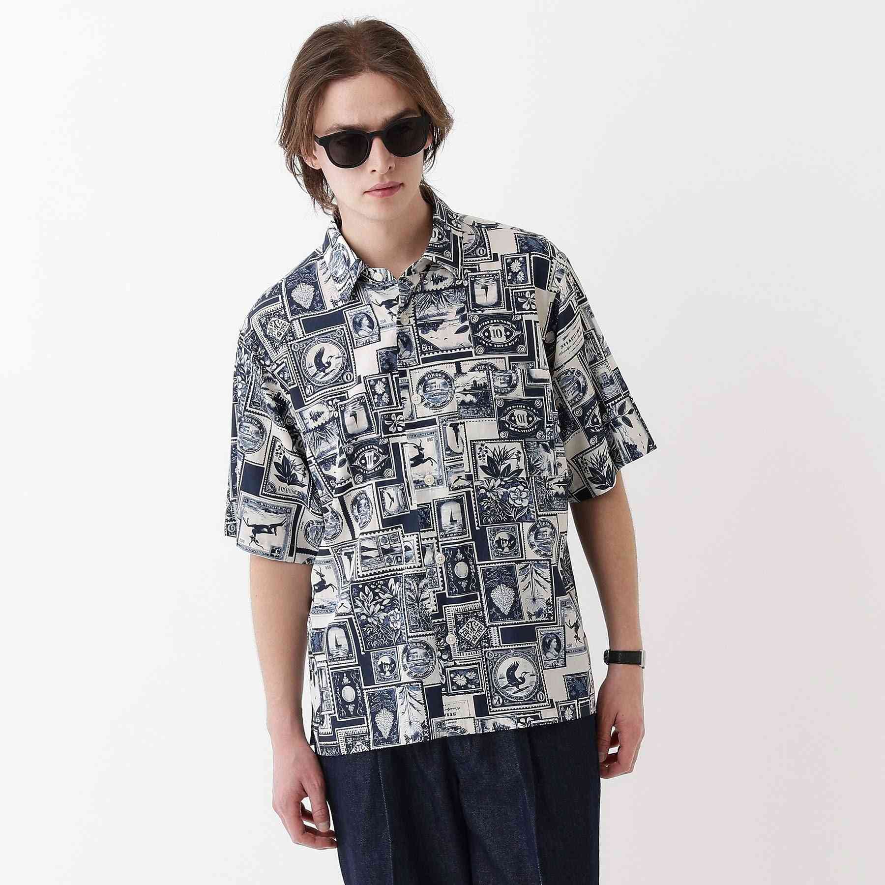 タケオキクチ TAKEO KIKUCHI 【THE FLAGSHIP】アーカイブ切手柄半袖シャツ (アイボリー(104)) アイボリー(104)